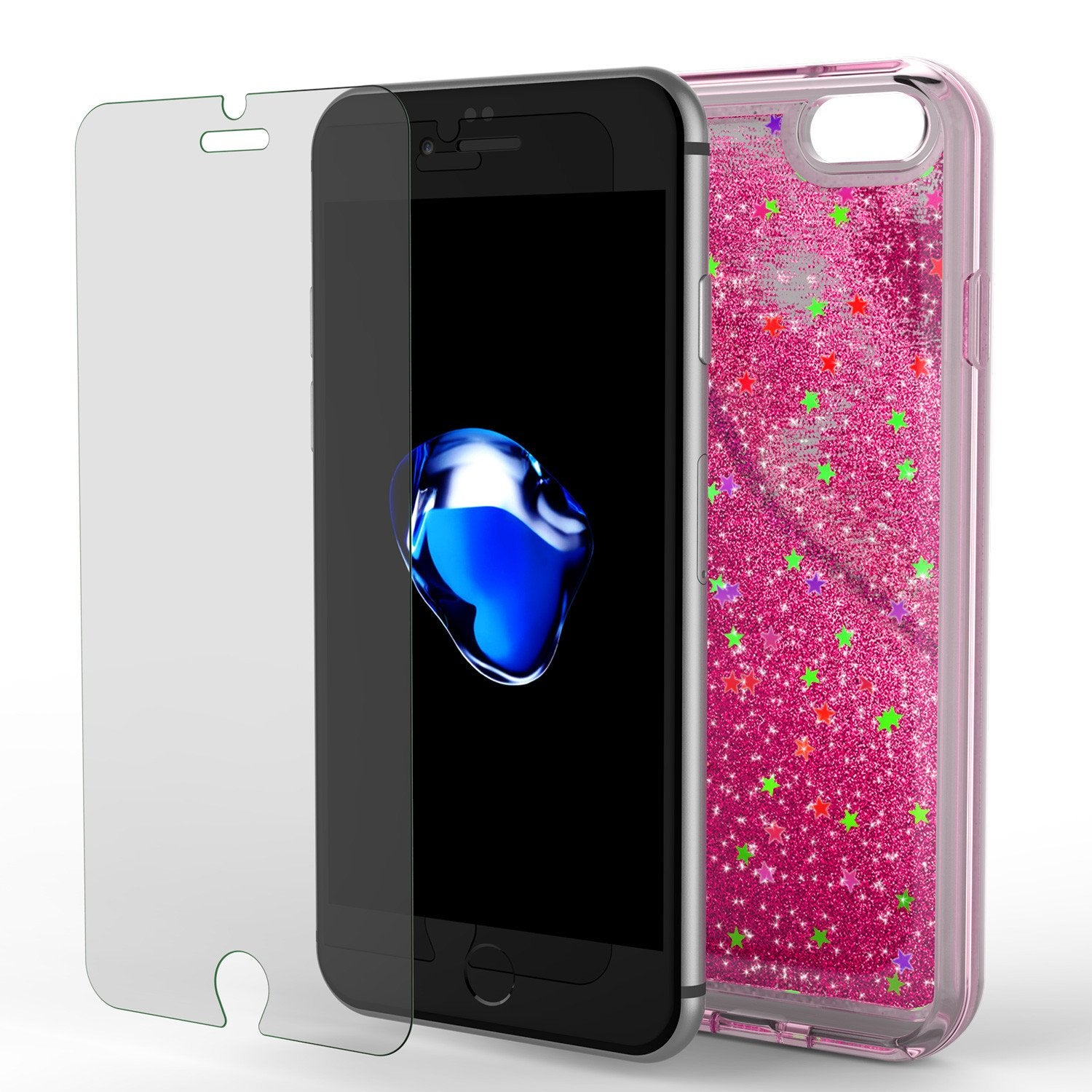 iPhone 8 Case, PunkCase LIQUID Pink Series, Protective Dual Layer Floating Glitter Cover