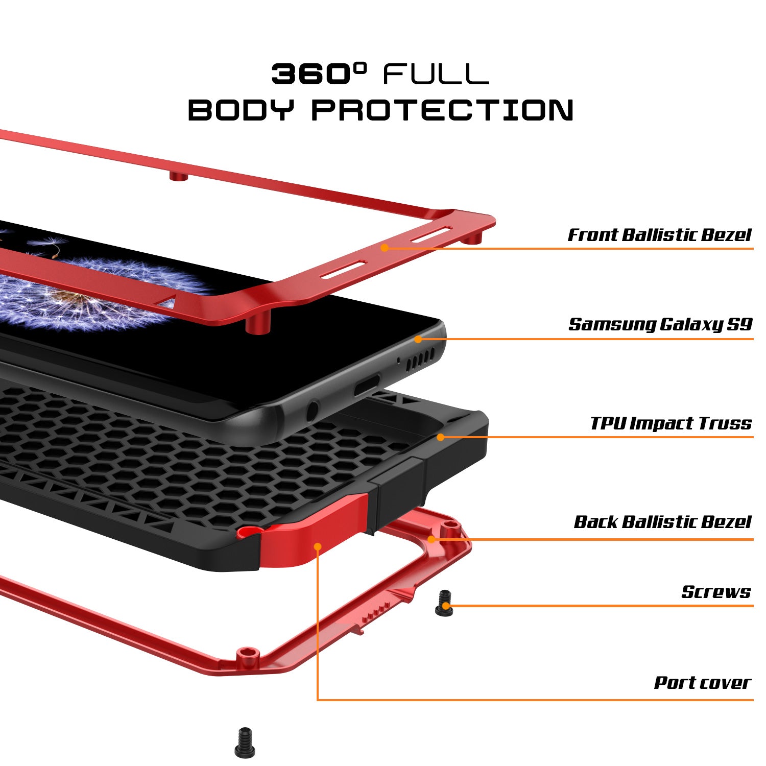 Galaxy S9 Metal Case, Heavy Duty Military Grade Rugged Armor Cover [Red]