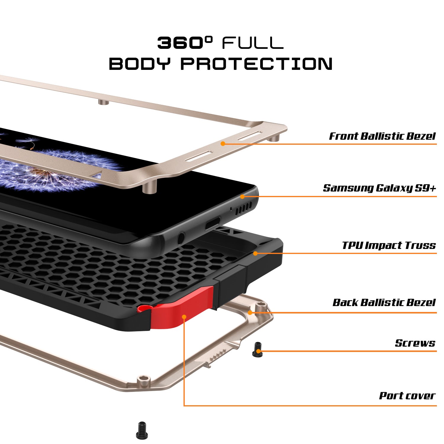 Galaxy S9 Plus Metal Case, Heavy Duty Military Grade Rugged Armor Cover [Gold]
