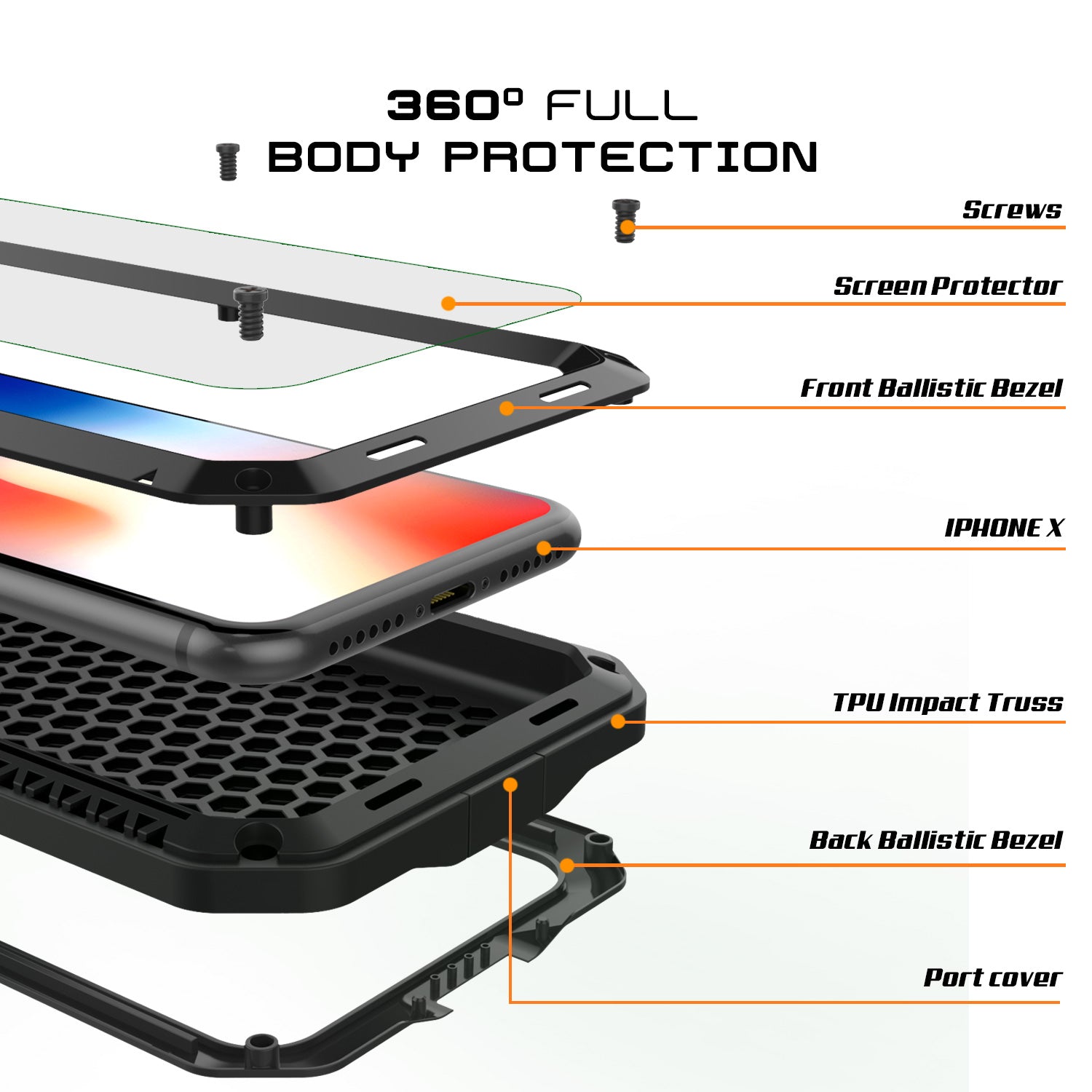 iPhone X Metal Case, Heavy Duty Military Grade Rugged Black Armor Cover [shock proof] Hybrid Full Body Hard Aluminum & TPU Design