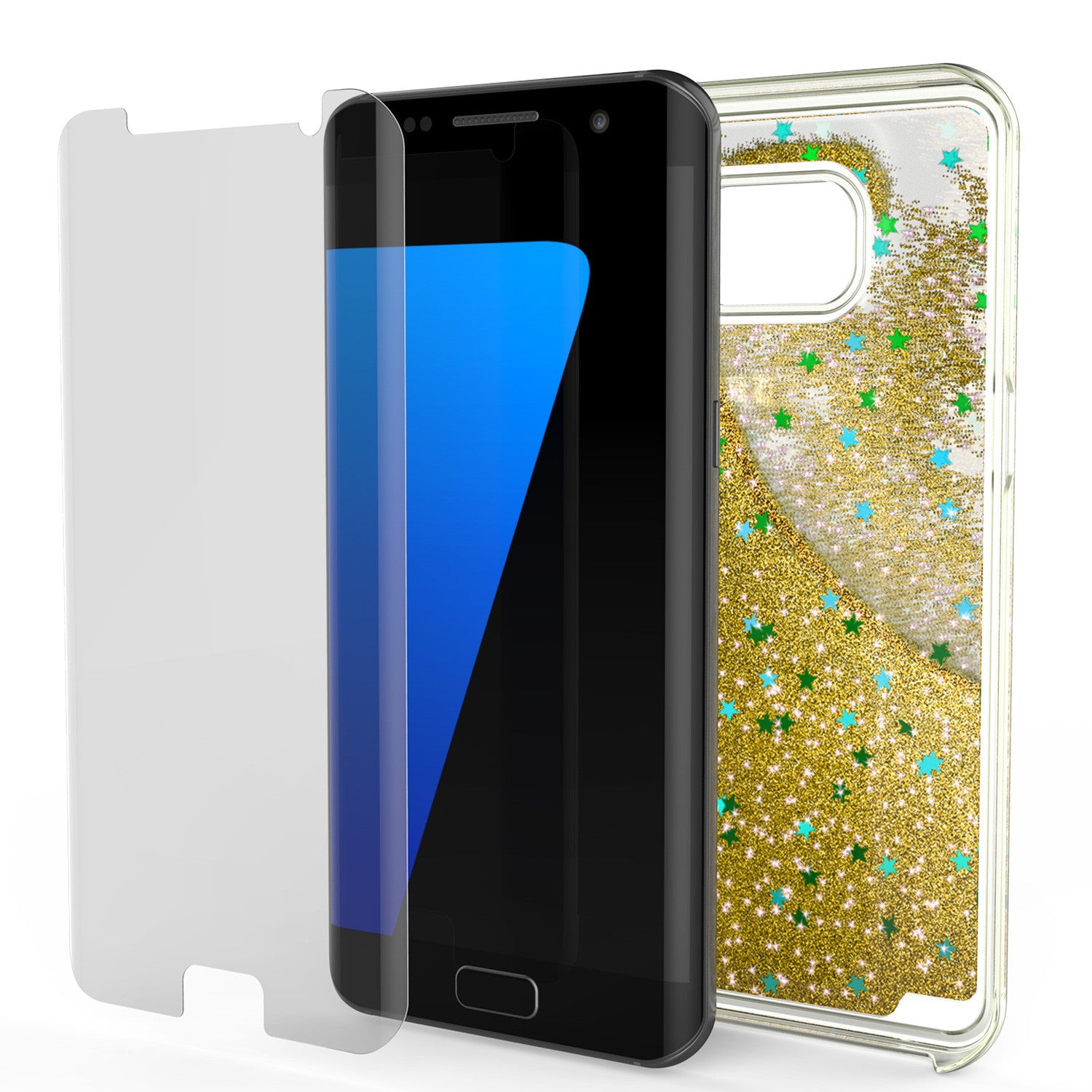S7 Edge Case, Punkcase [Liquid GOLD Series] Protective Dual Layer Floating Glitter Cover with lots of Bling & Sparkle + PunkShield Screen Protector