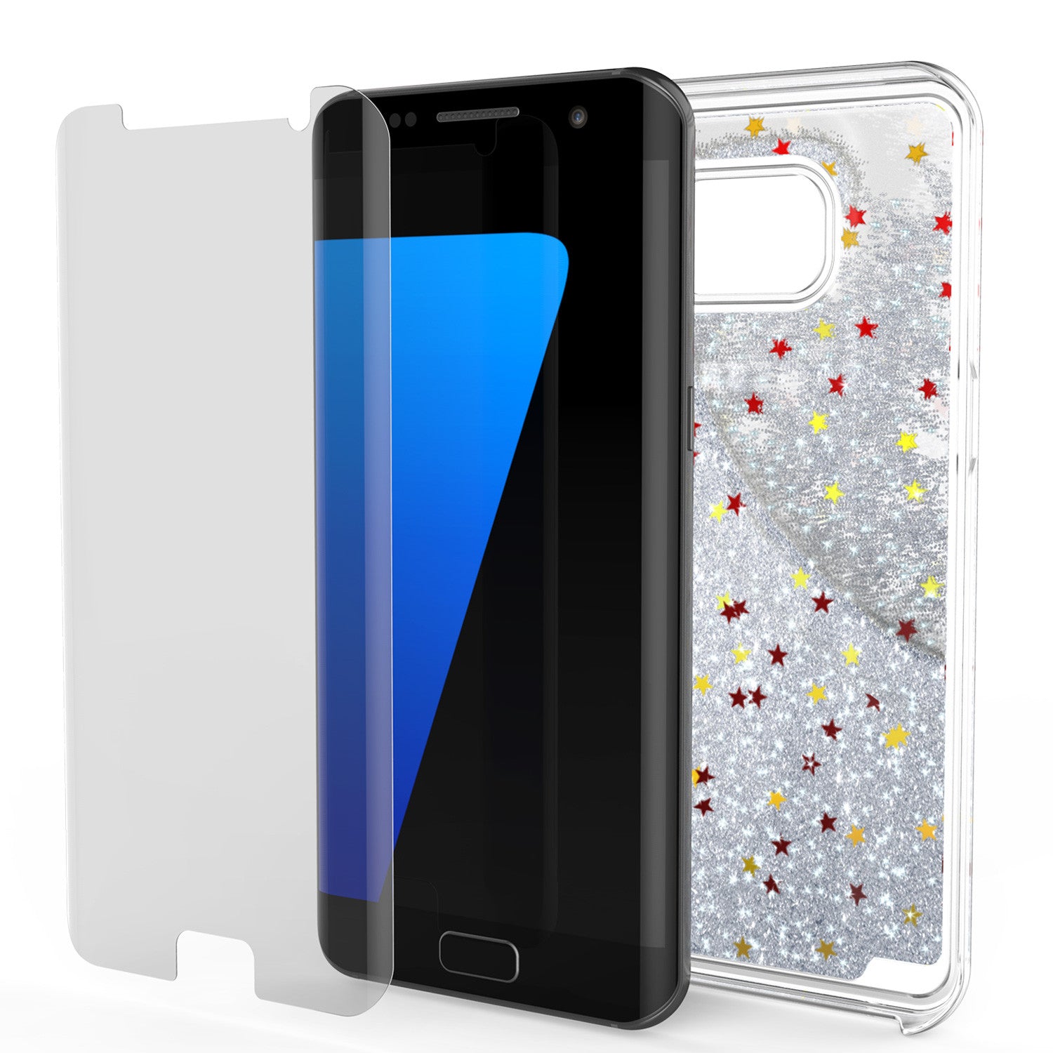 S7 Edge Case, Punkcase [Liquid Silver Series] Protective Dual Layer Floating Glitter Cover with lots of Bling & Sparkle + PunkShield Screen Protector