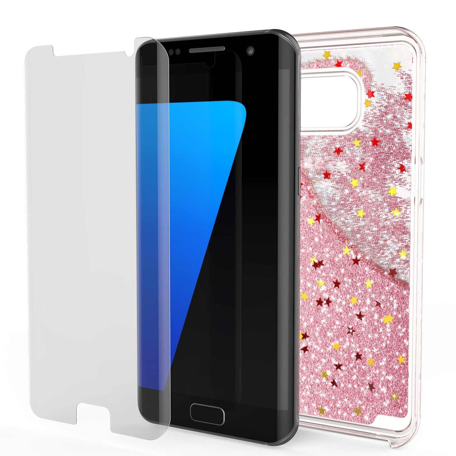 S7 Edge Case, Punkcase [Liquid Rose Series] Protective Dual Layer Floating Glitter Cover with lots of Bling & Sparkle + PunkShield Screen Protector