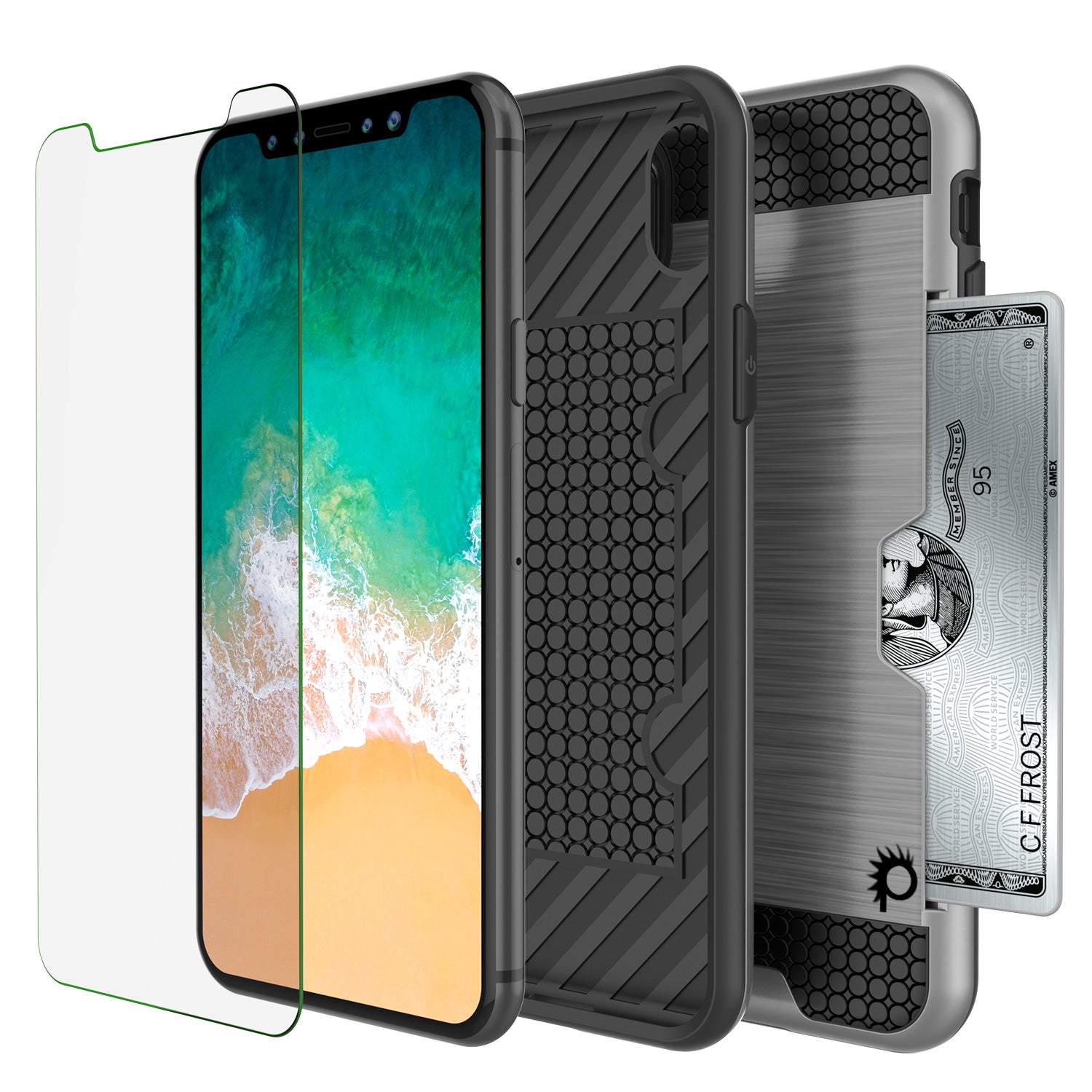 iPhone X Case, PUNKcase [SLOT Series] Slim Fit Dual-Layer Armor Cover [Silver]