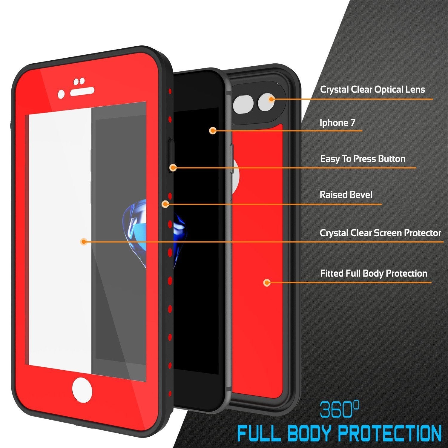 iPhone 8 Waterproof Case, Punkcase [Red] [StudStar Series] [Slim Fit] [IP68 Certified]  [Dirtproof] [Snowproof]
