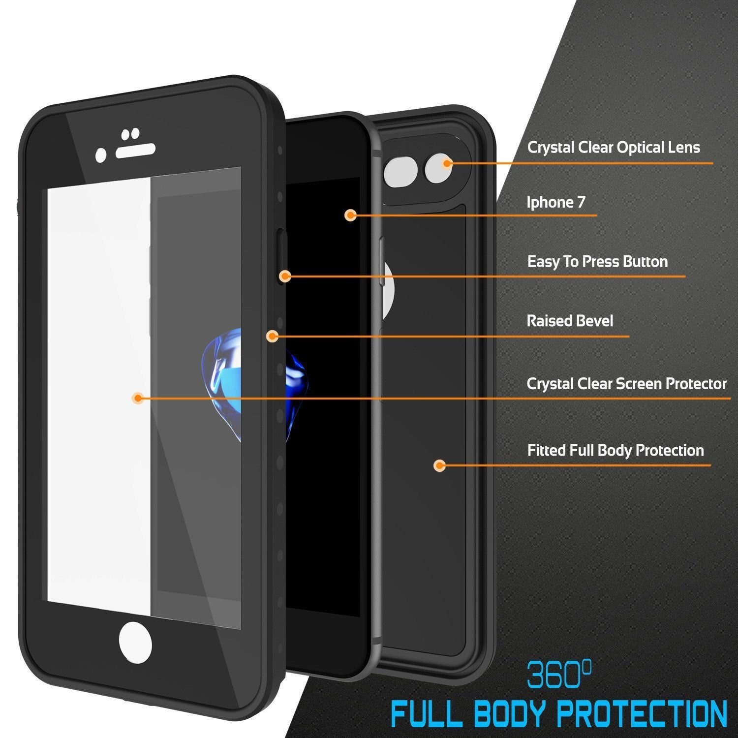 iPhone 8 Waterproof Case, Punkcase [Black] [StudStar Series] [Slim Fit] [IP68 Certified][Dirtproof] [Snowproof]