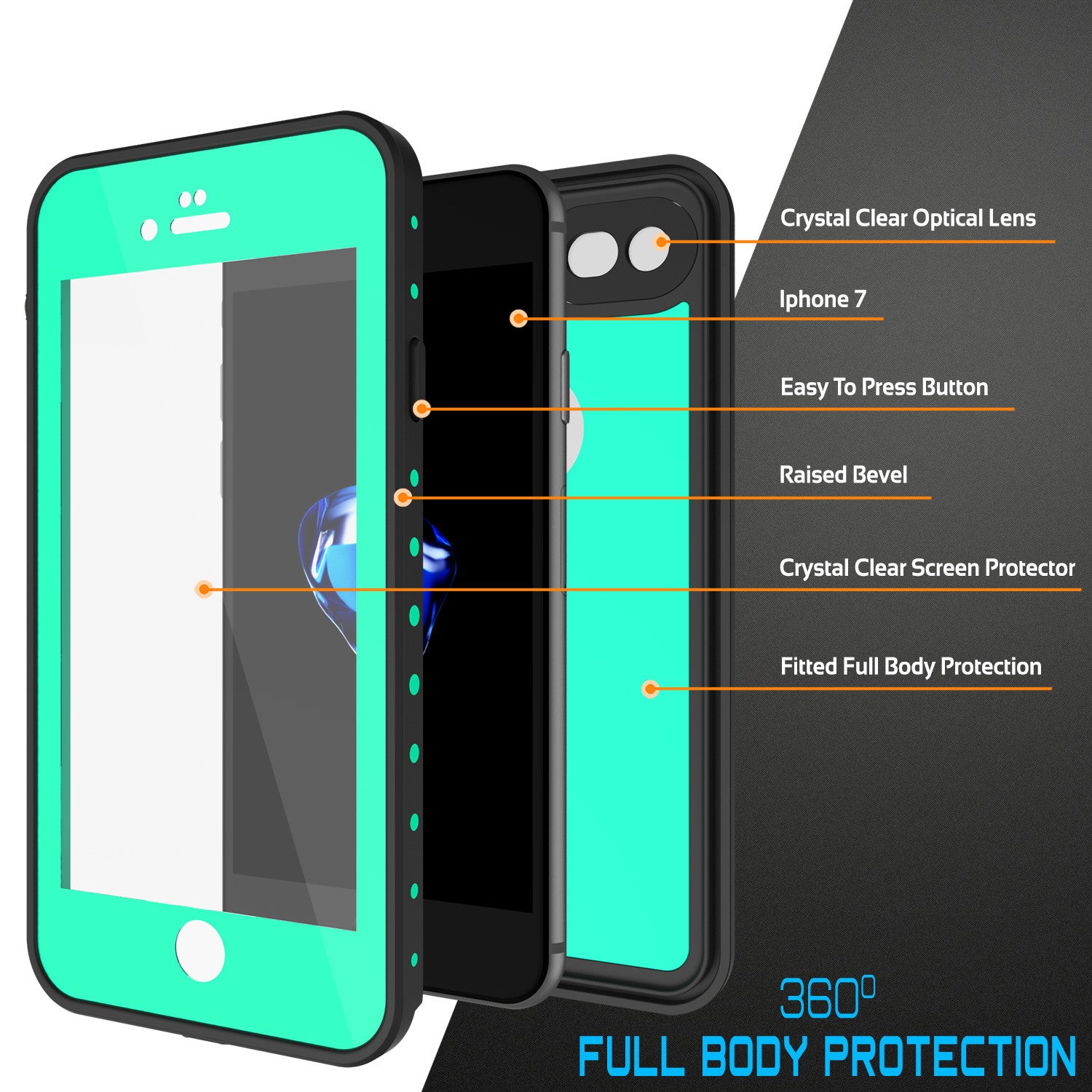 iPhone 7 Waterproof IP68 Case, Punkcase [Teal] [StudStar Series] [Slim Fit] [Dirtproof] [Snowproof]