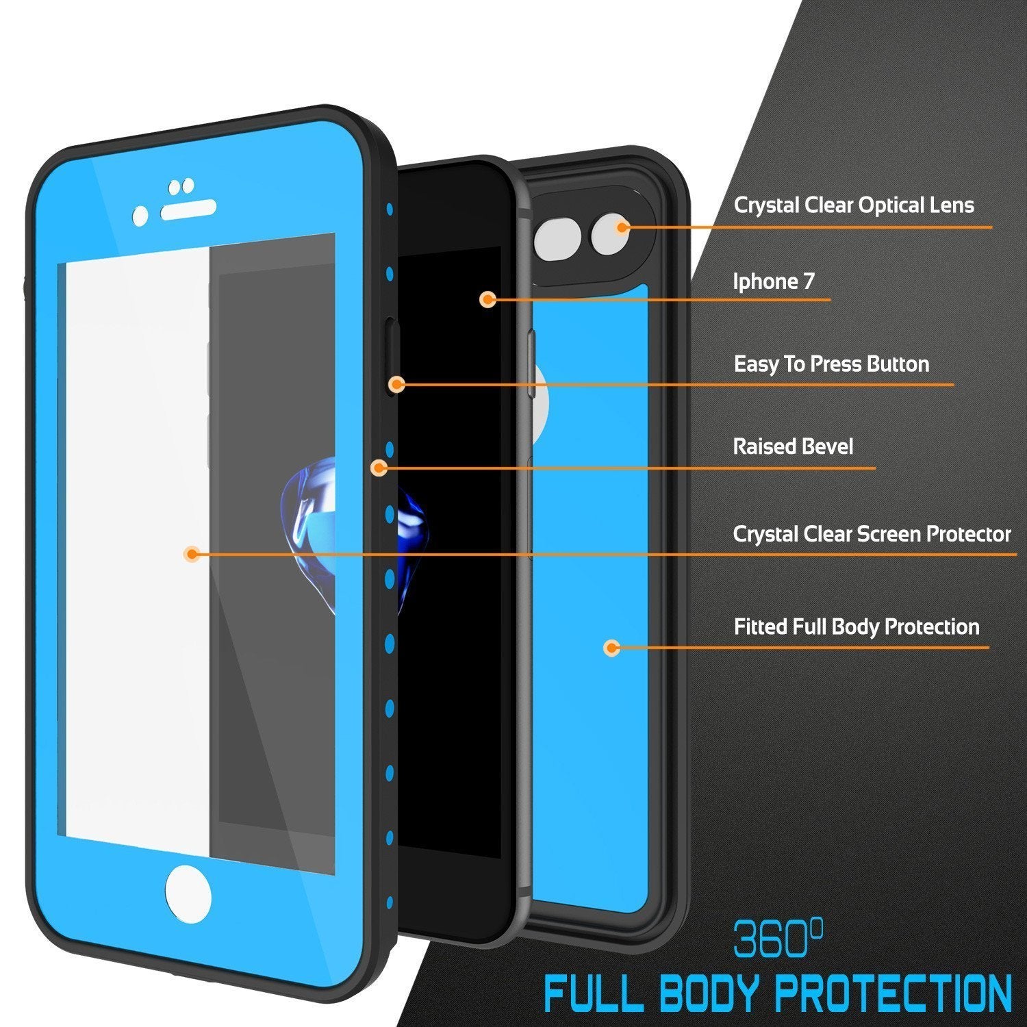 iPhone 8 Waterproof Case, Punkcase [Light Blue] [StudStar Series]  [Slim Fit] [IP68 Certified] [Dirt/Snow Proof]