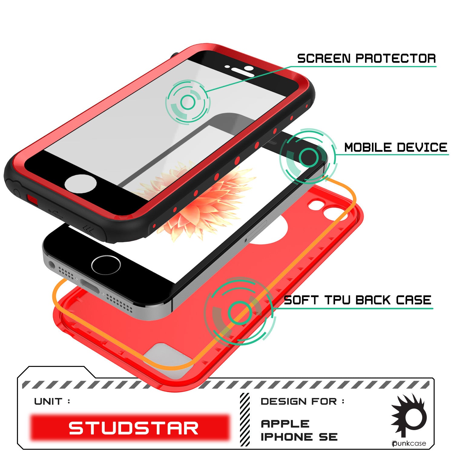 iPhone SE/5S/5 Waterproof Case, PunkCase StudStar Red Case Shock/Dirt/Snow Proof | Lifetime Warranty