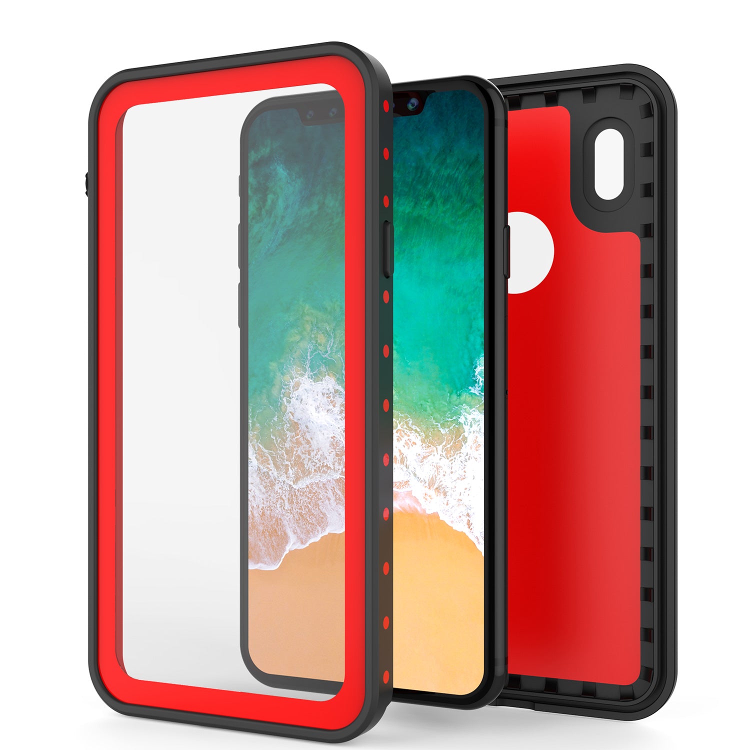 iPhone X Waterproof IP68 Case, Punkcase [Red] [StudStar Series] [Slim Fit] [Dirtproof]