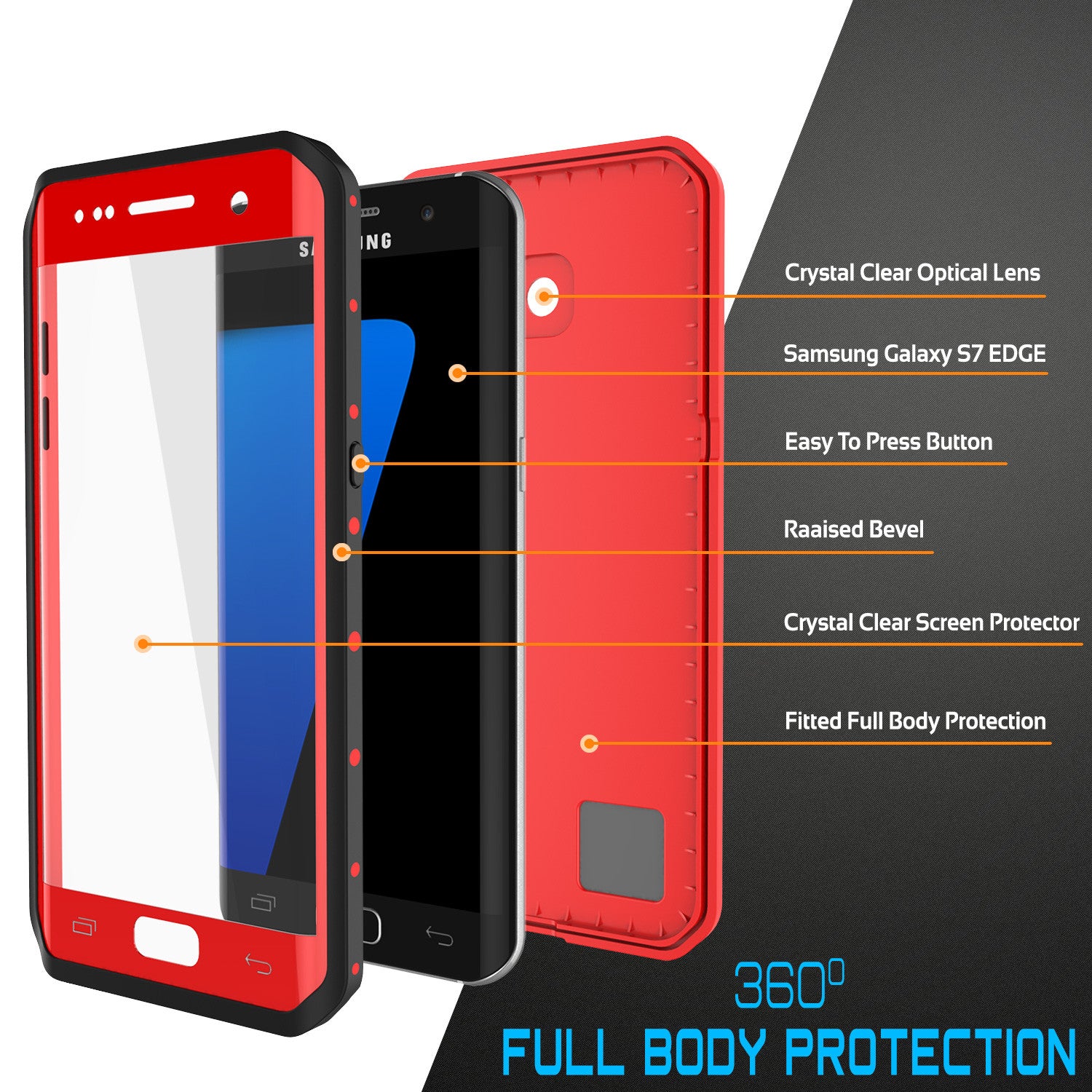 Galaxy S7 EDGE Waterproof Case PunkCase StudStar Red Thin 6.6ft Underwater IP68 Shock/Snow Proof