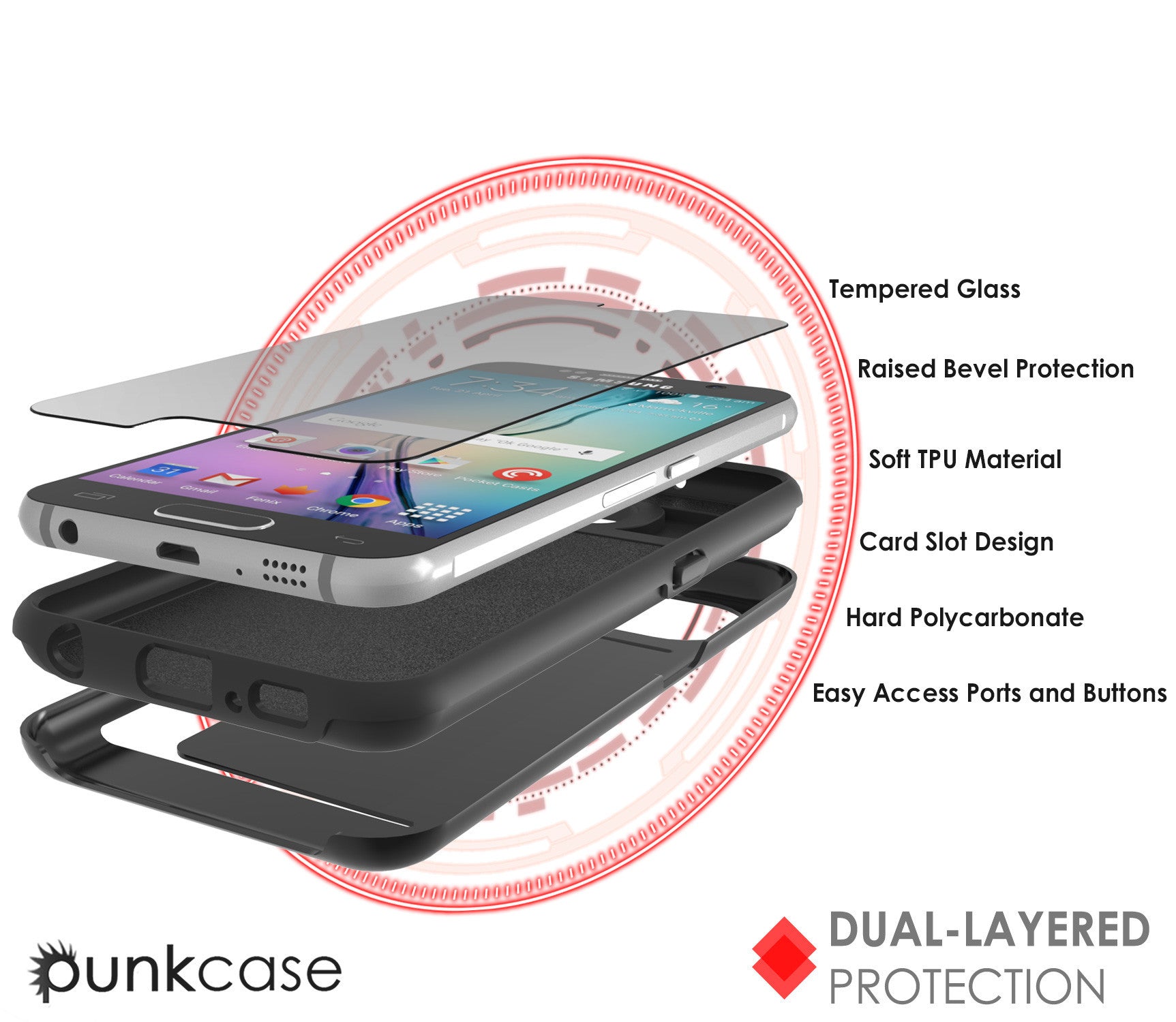 Galaxy S6 EDGE Case PunkCase CLUTCH Black Series Slim Armor Soft Cover Case w/ Screen Protector
