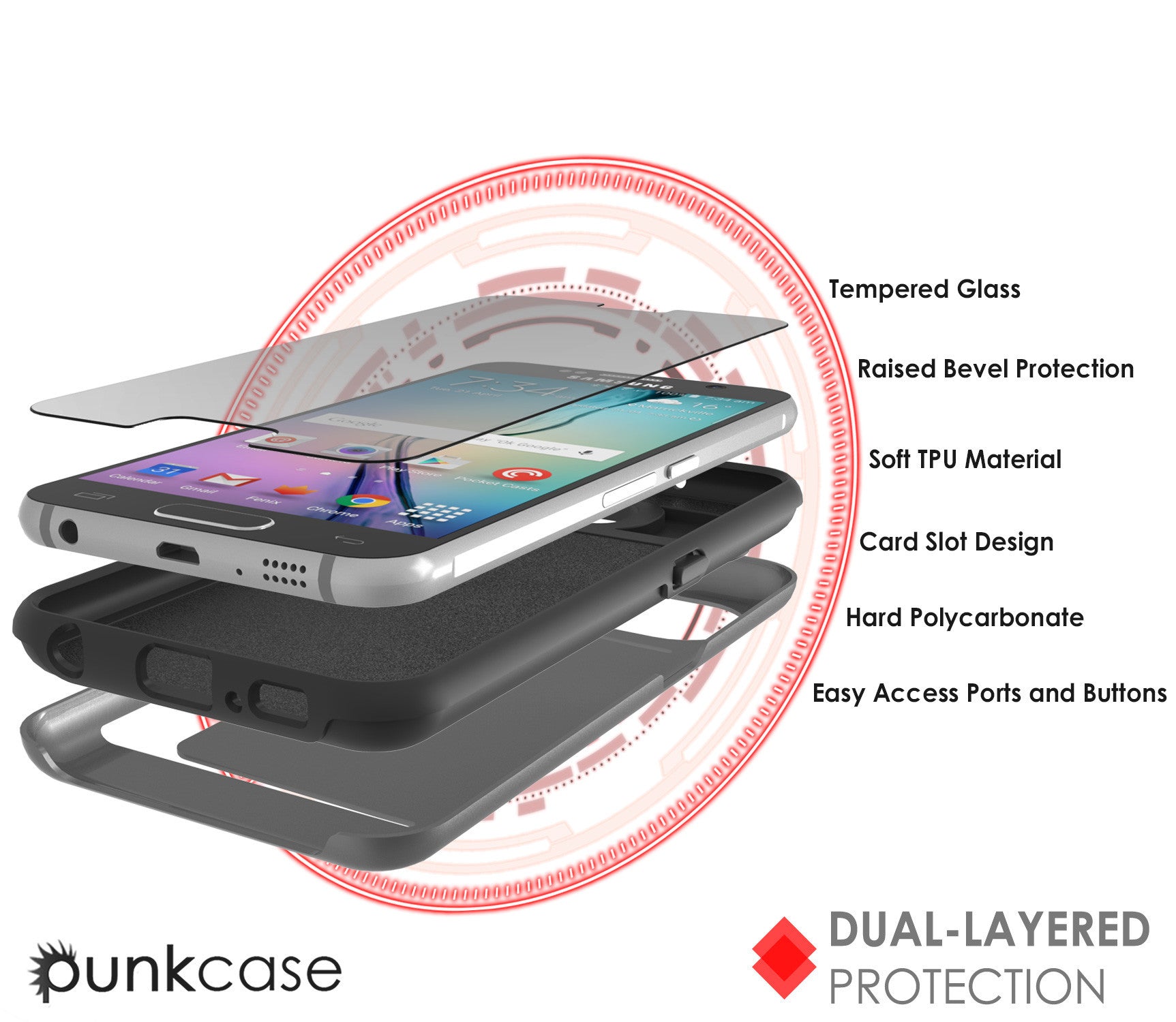 Galaxy S6 EDGE Plus Case PunkCase CLUTCH Grey Series Slim Armor Soft Cover Case w/ Screen Protector