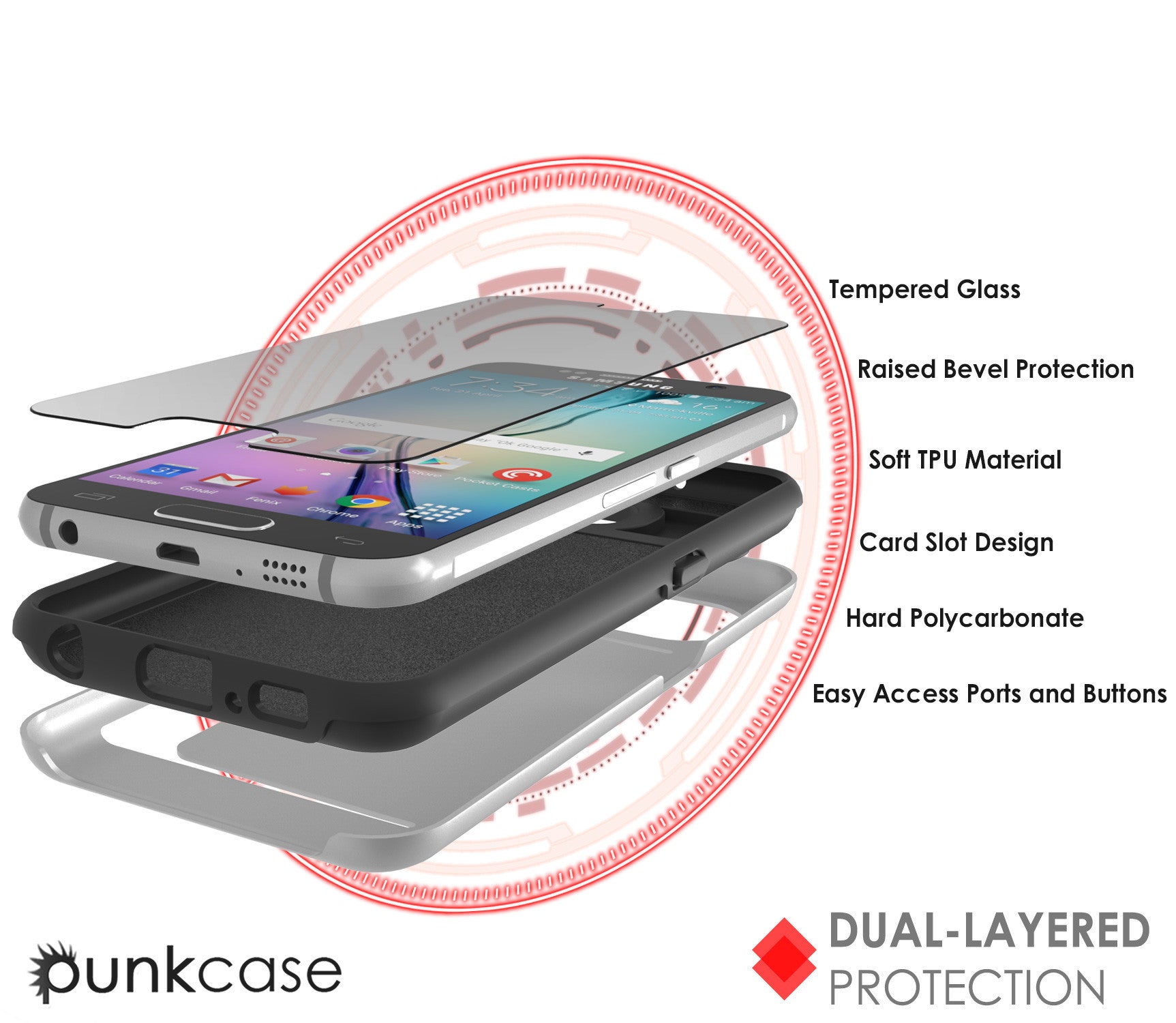 Galaxy S6 EDGE Plus Case PunkCase CLUTCH Silver Series Slim Armor Soft Cover w/ Screen Protector