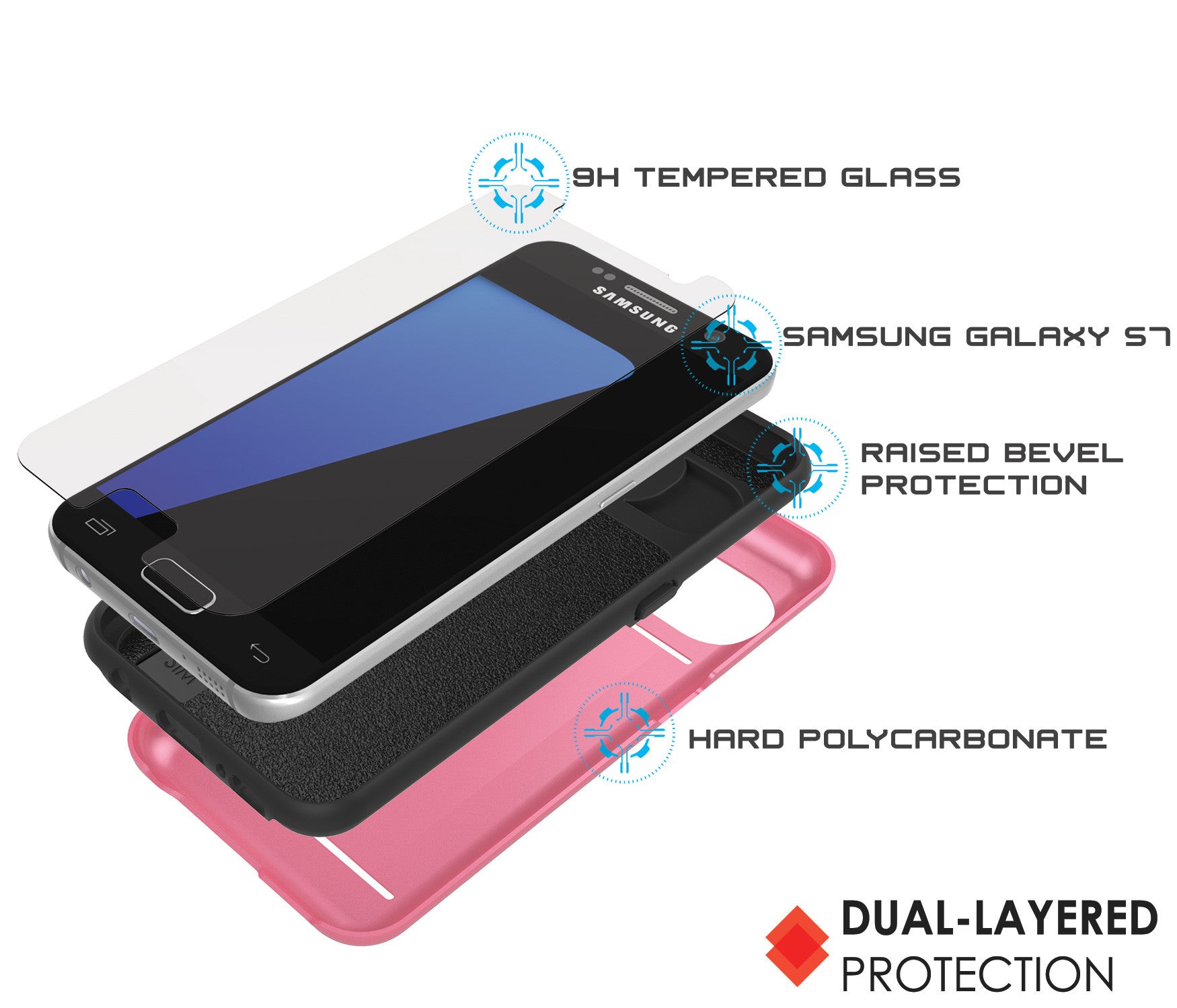 Galaxy s7 Case PunkCase CLUTCH Pink Series Slim Armor Soft Cover Case w/ Tempered Glass