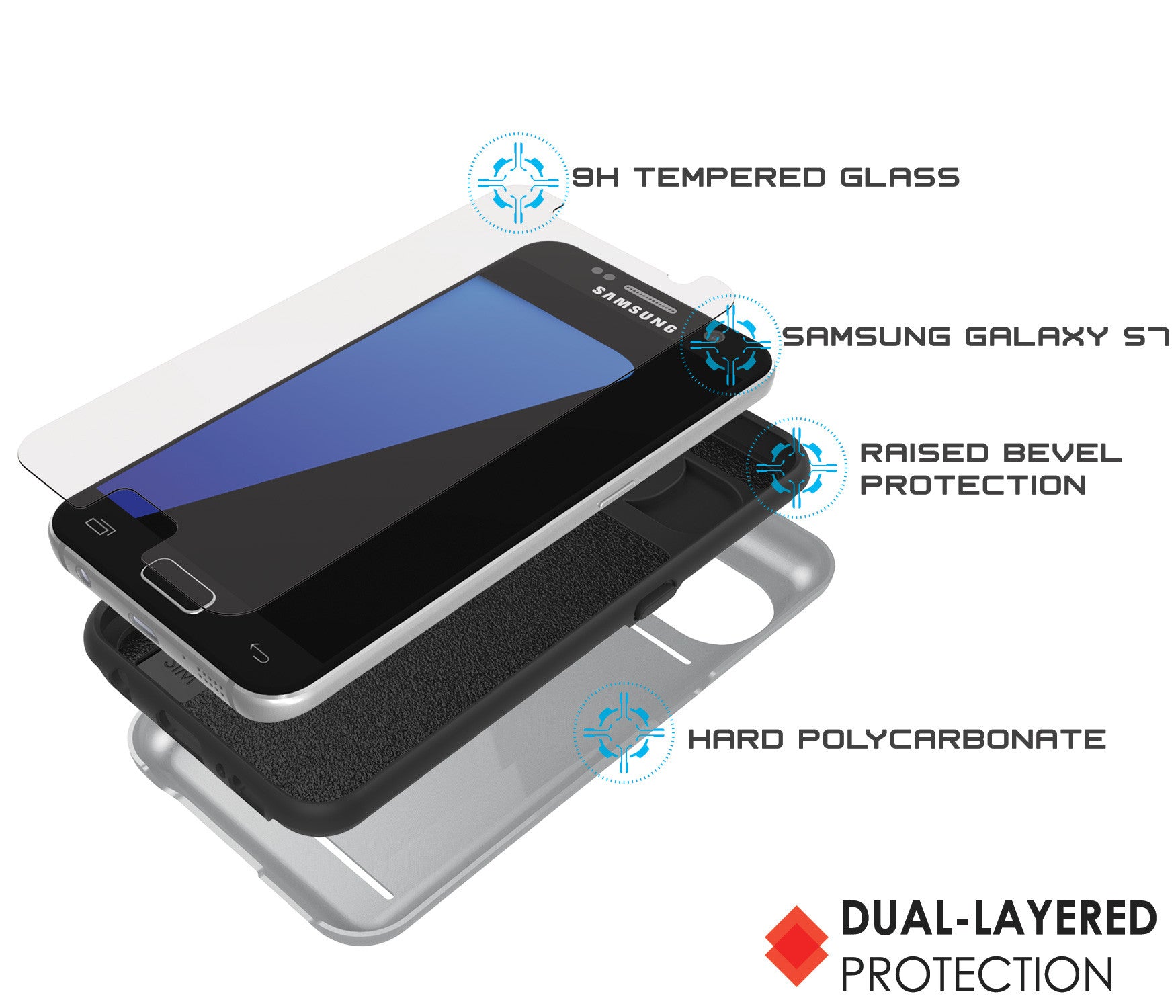 Galaxy s7 Case PunkCase CLUTCH Silver Series Slim Armor Soft Cover Case w/ Tempered Glass