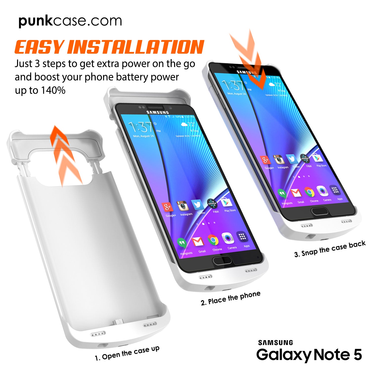 Galaxy Note 5 Battery Case, Punkcase 5000mAH Charger Case W/ Screen Protector | IntelSwitch [White]