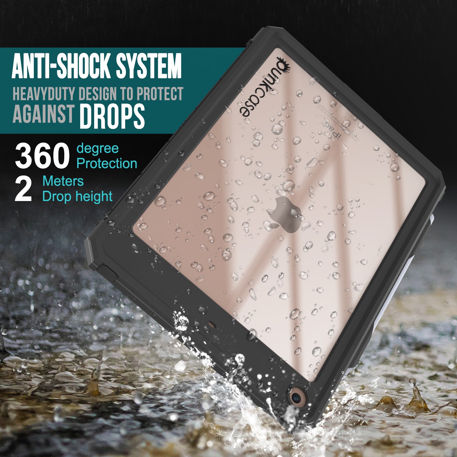 iPad 10.2 Waterproof IP68 Case, Punkcase [Black] [StudStar Series] [Slim Fit]