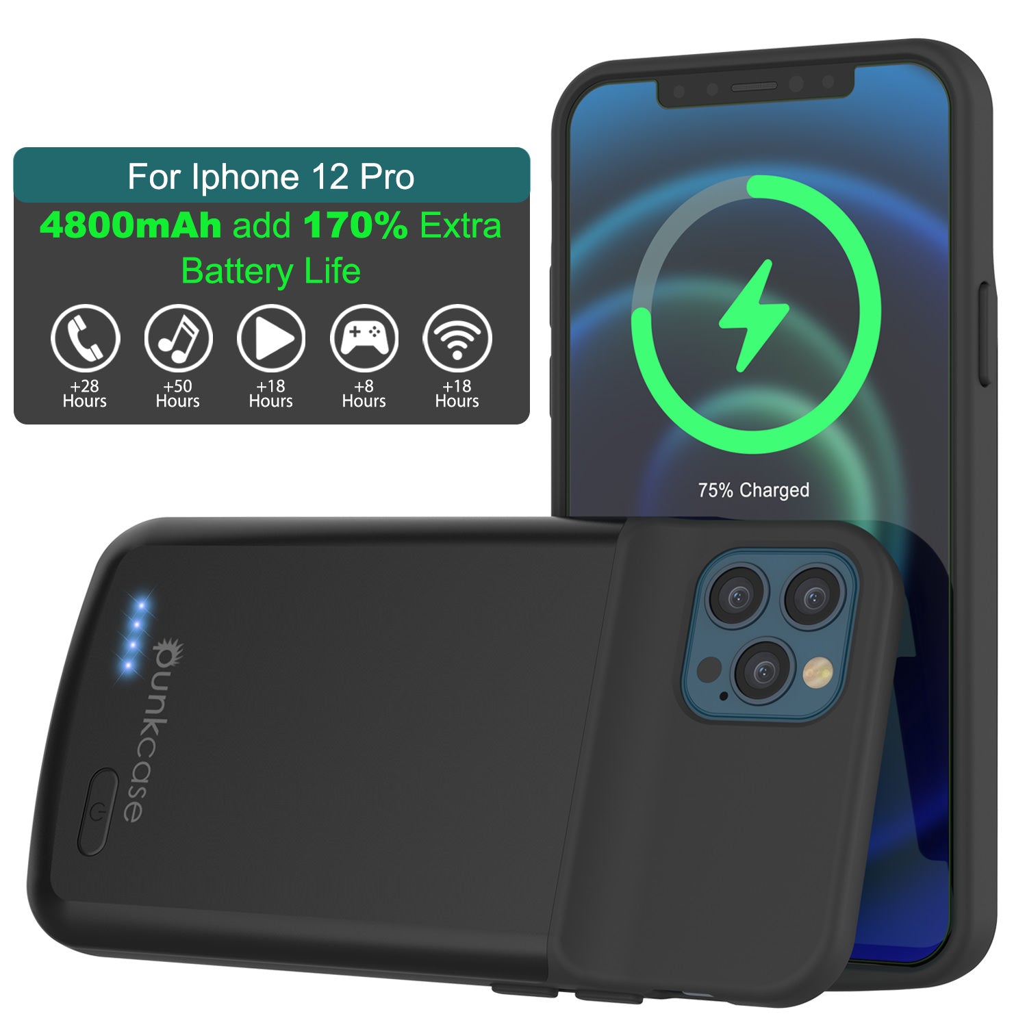 iPhone 12 Pro Battery Case, PunkJuice 4800mAH Fast Charging Power