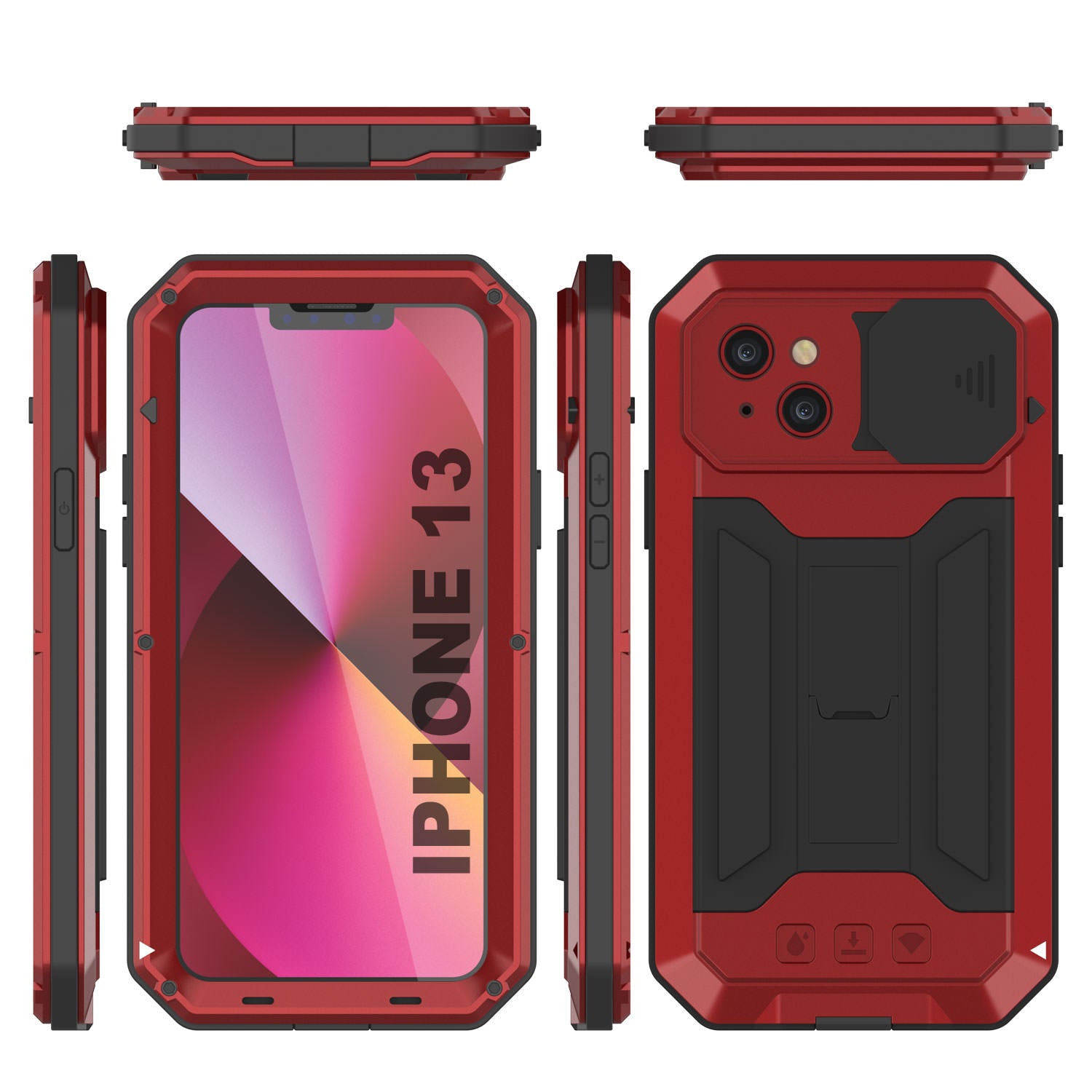 iPhone 13 Metal 2.0 Case, Heavy Duty Military Grade Armor Cover [shock proof] Full Body Hard [Red]