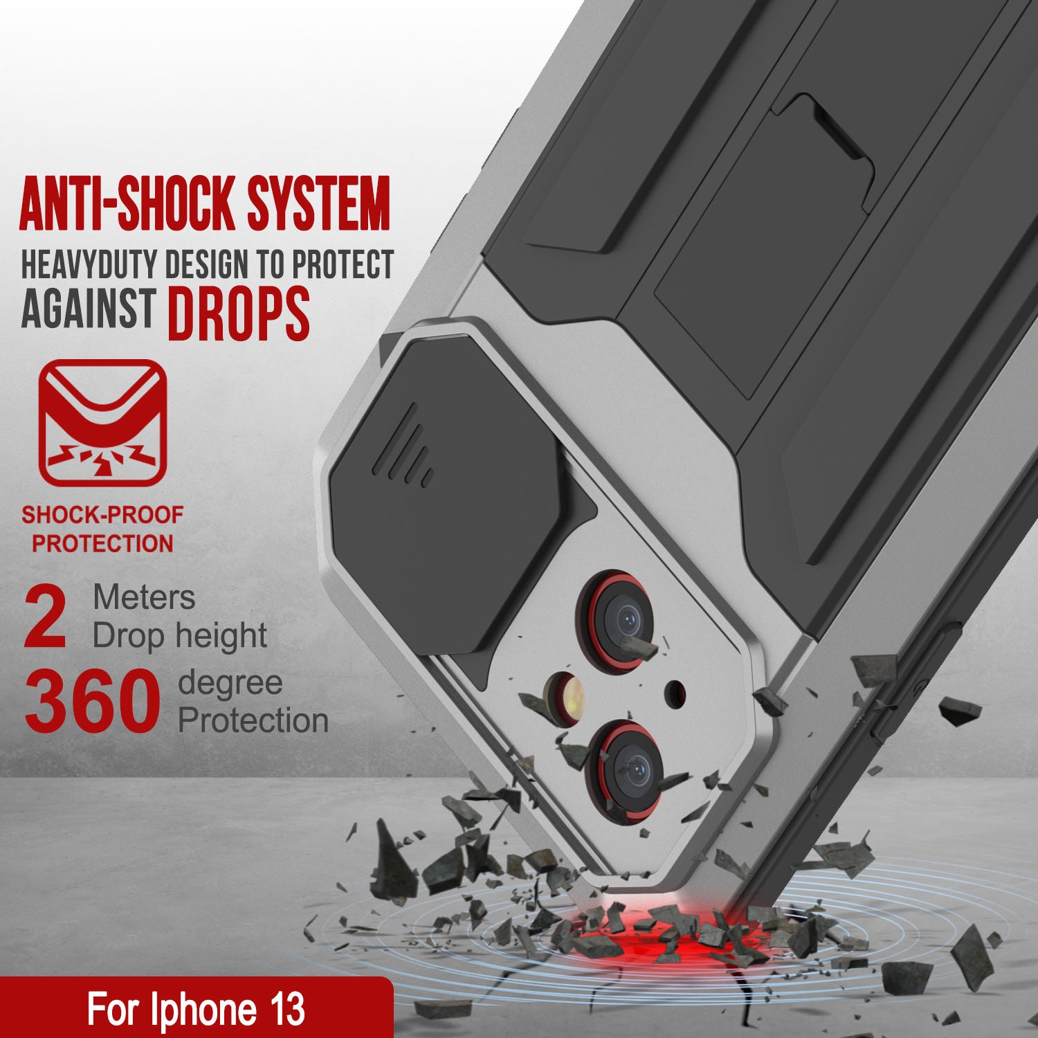 iPhone 13 Metal 2.0 Case, Heavy Duty Military Grade Armor Cover [shock proof] Full Body Hard [Silver]