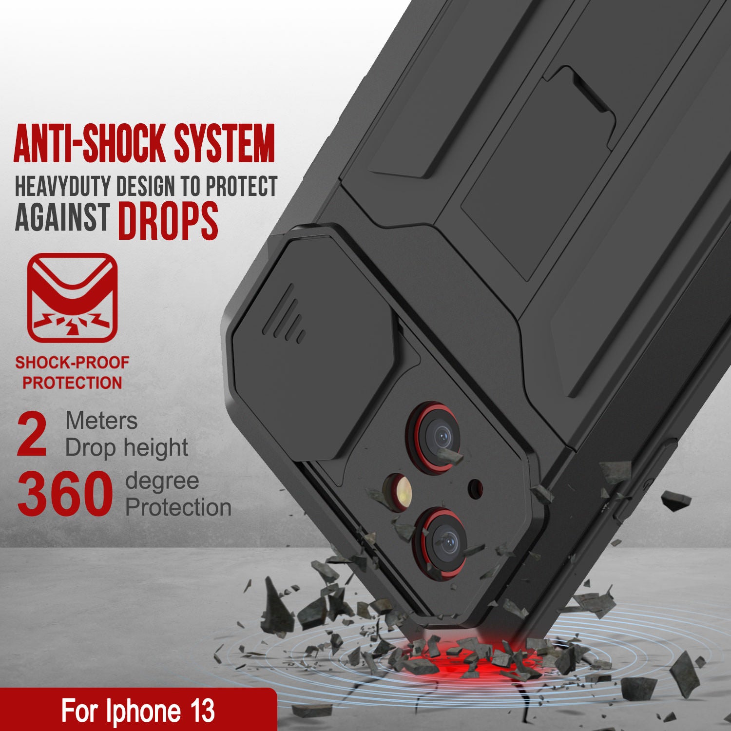 iPhone 13 Metal 2.0 Case, Heavy Duty Military Grade Armor Cover [shock proof] Full Body Hard [Black]