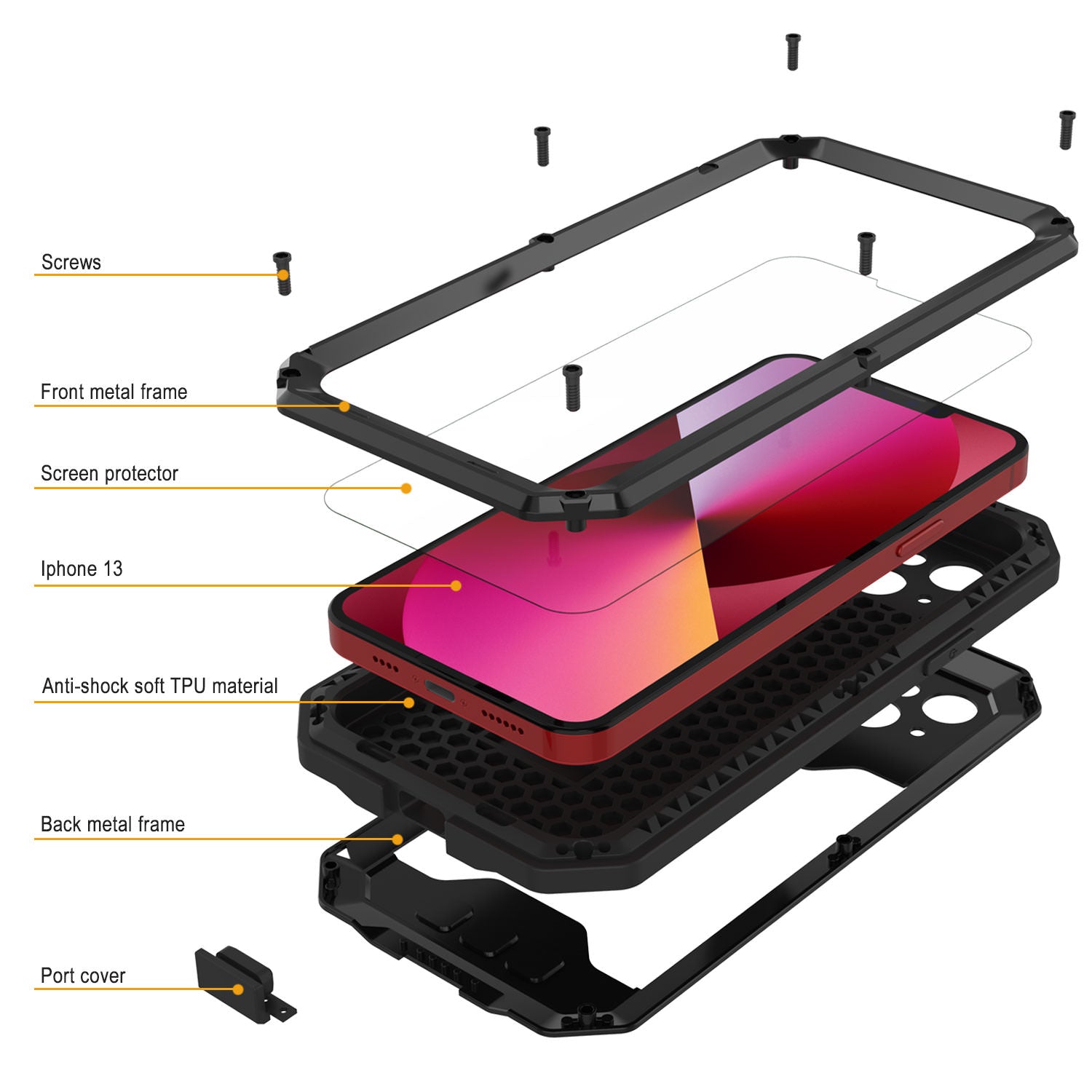 iPhone 13 Metal 2.0 Case, Heavy Duty Military Grade Armor Cover [shock proof] Full Body Hard [Black]