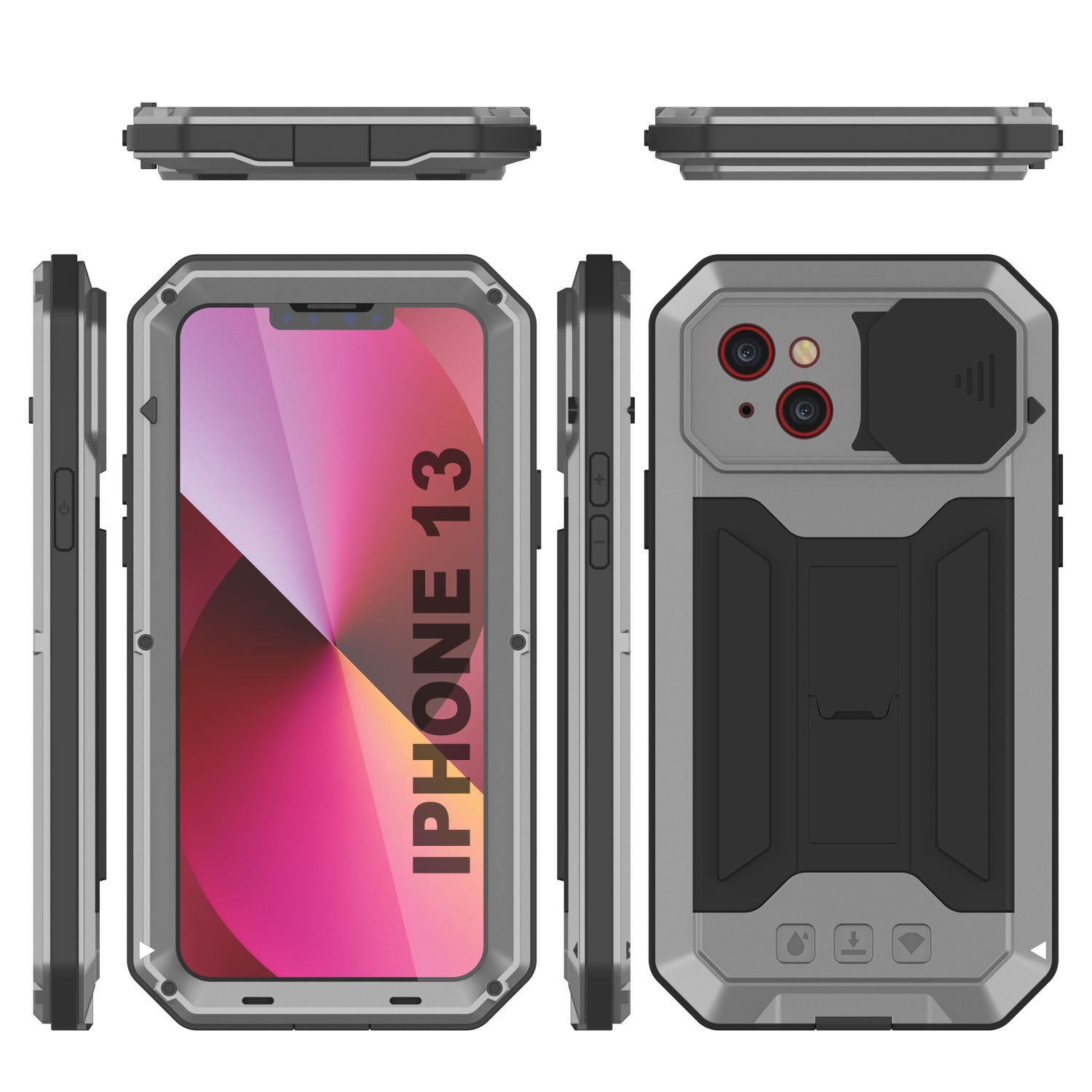 iPhone 13 Metal 2.0 Case, Heavy Duty Military Grade Armor Cover [shock proof] Full Body Hard [Silver]