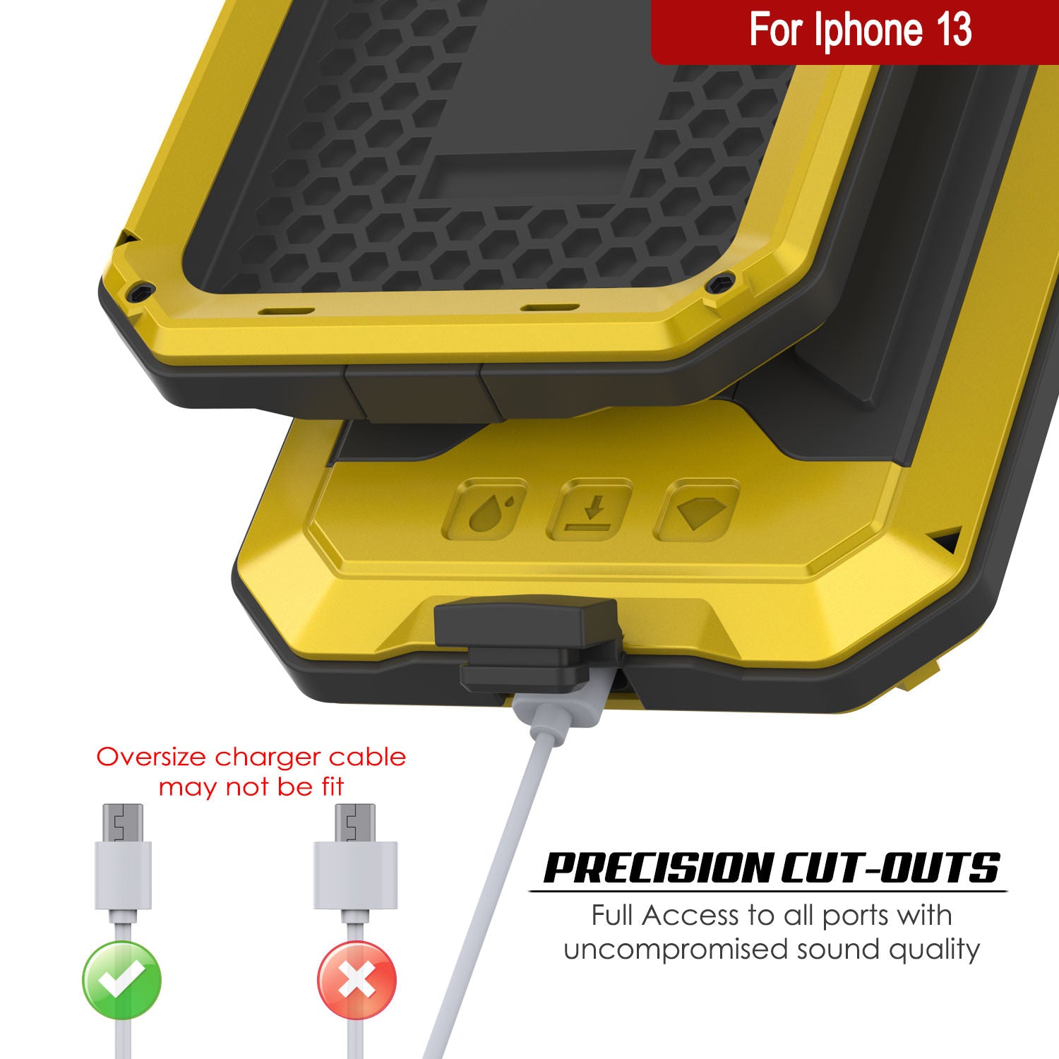 iPhone 13 Metal 2.0 Case, Heavy Duty Military Grade Armor Cover [shock proof] Full Body Hard [Neon]