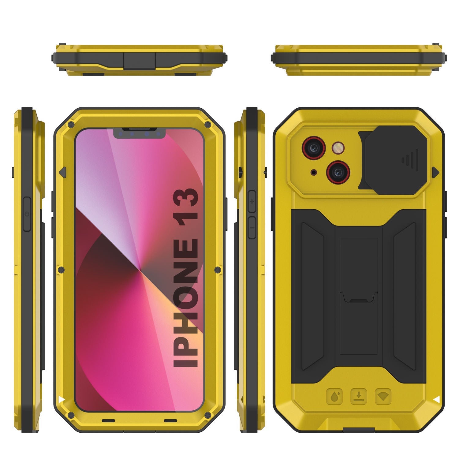 iPhone 13 Metal 2.0 Case, Heavy Duty Military Grade Armor Cover [shock proof] Full Body Hard [Neon]