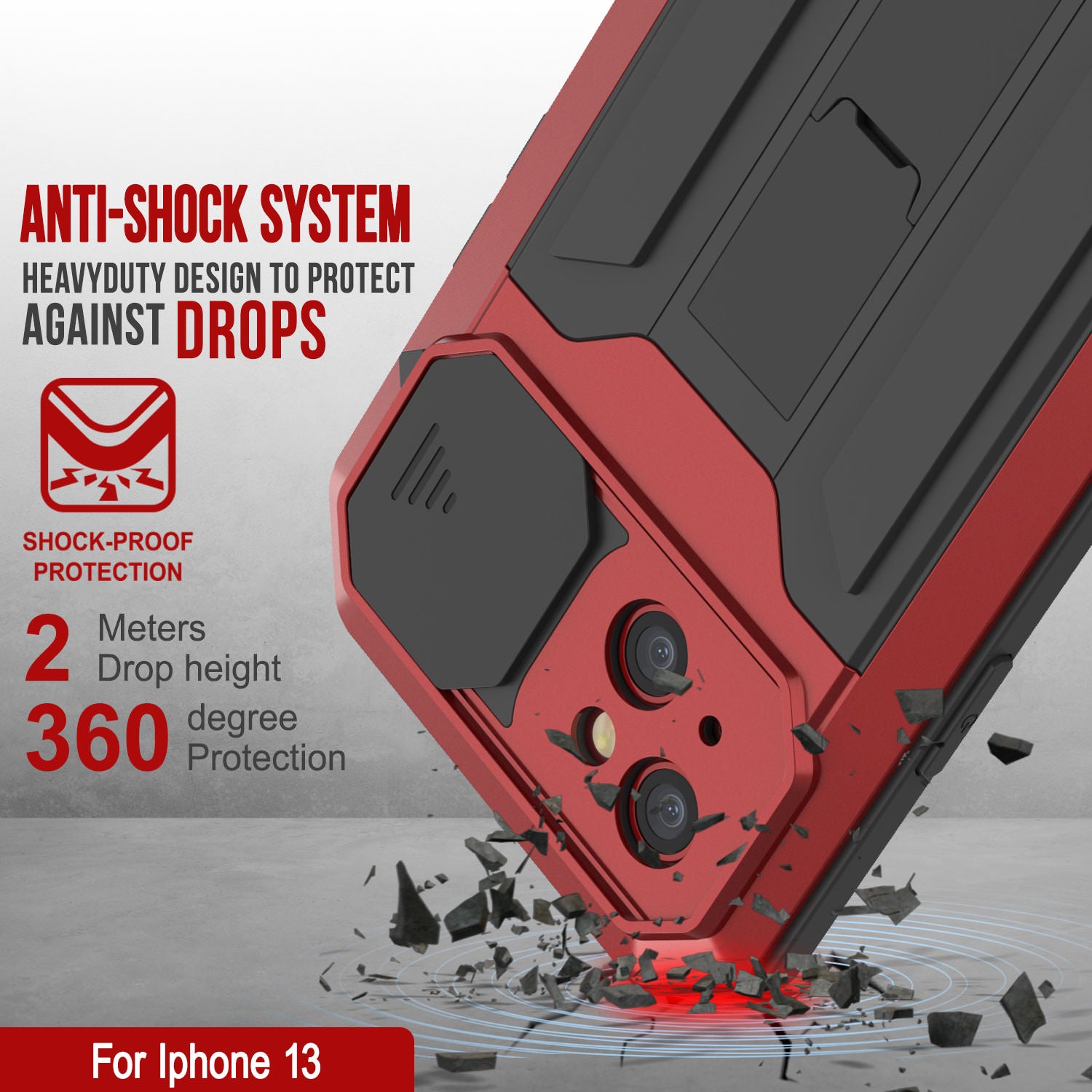 iPhone 13 Metal 2.0 Case, Heavy Duty Military Grade Armor Cover [shock proof] Full Body Hard [Red]