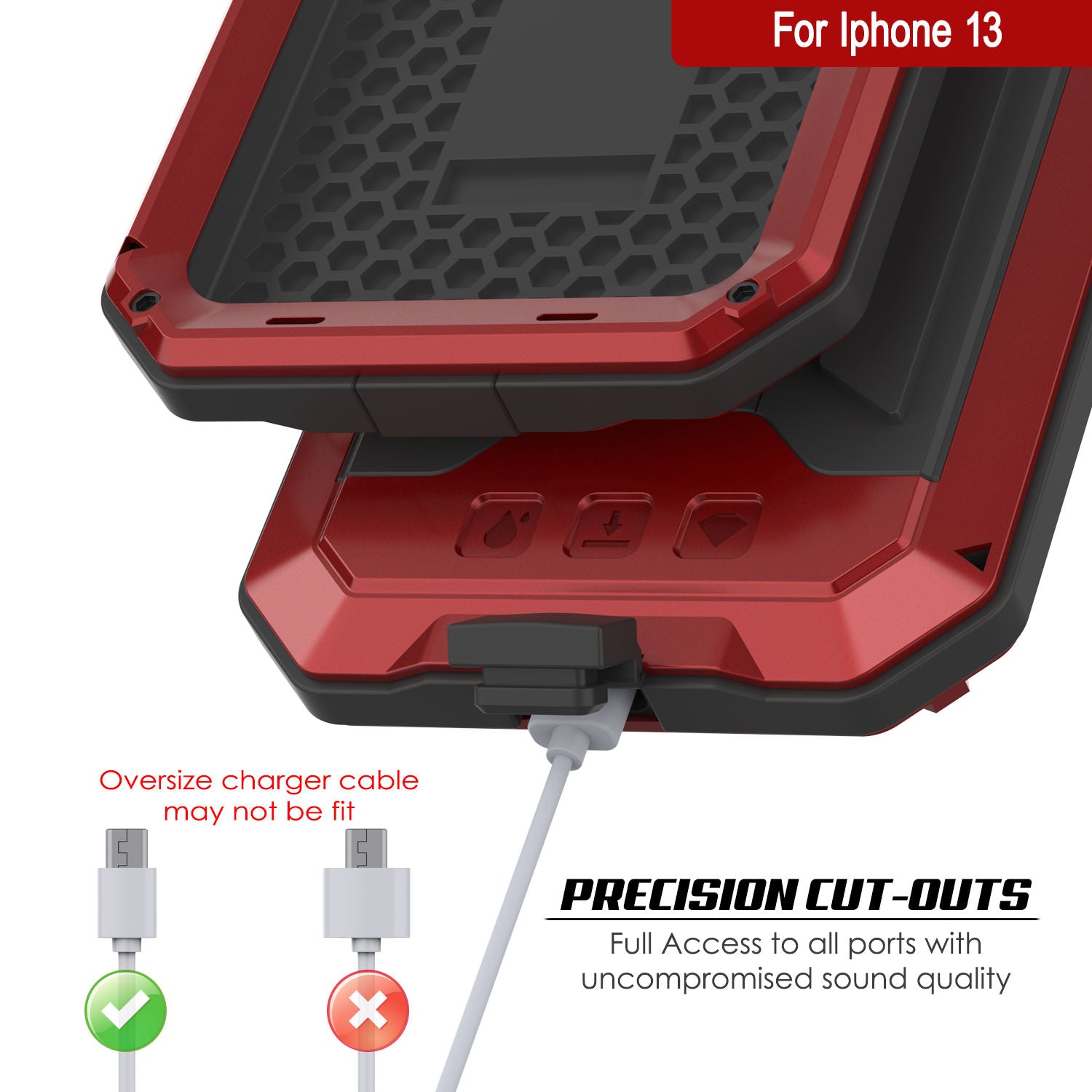 iPhone 13 Metal 2.0 Case, Heavy Duty Military Grade Armor Cover [shock proof] Full Body Hard [Red]