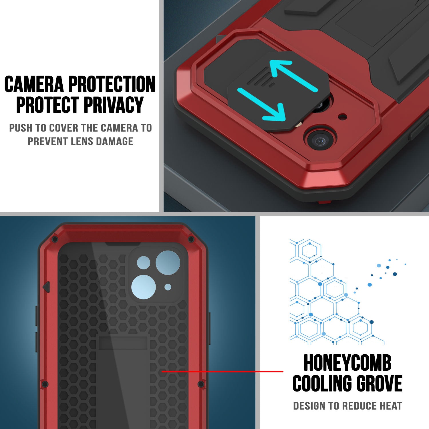 iPhone 13 Metal 2.0 Case, Heavy Duty Military Grade Armor Cover [shock proof] Full Body Hard [Red]