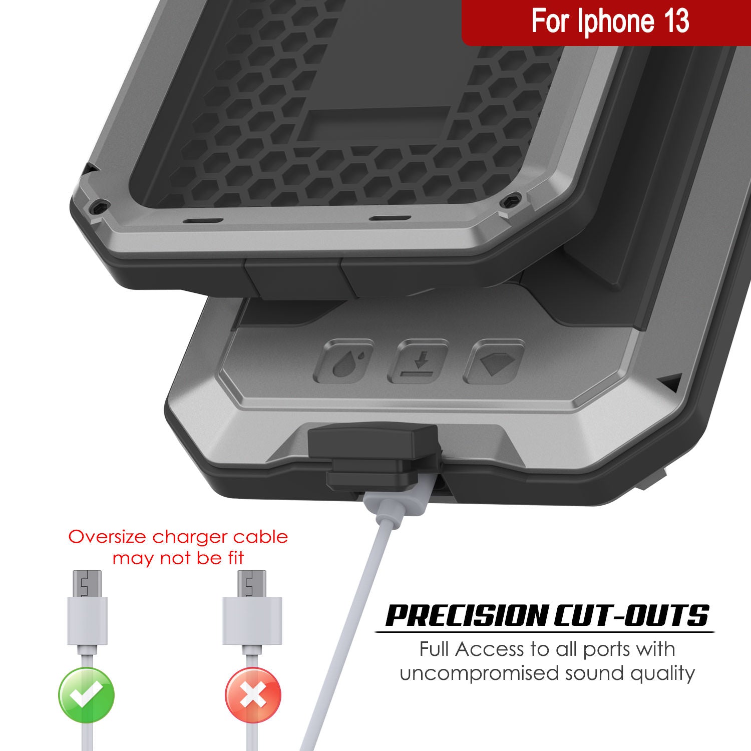 iPhone 13 Metal 2.0 Case, Heavy Duty Military Grade Armor Cover [shock proof] Full Body Hard [Silver]