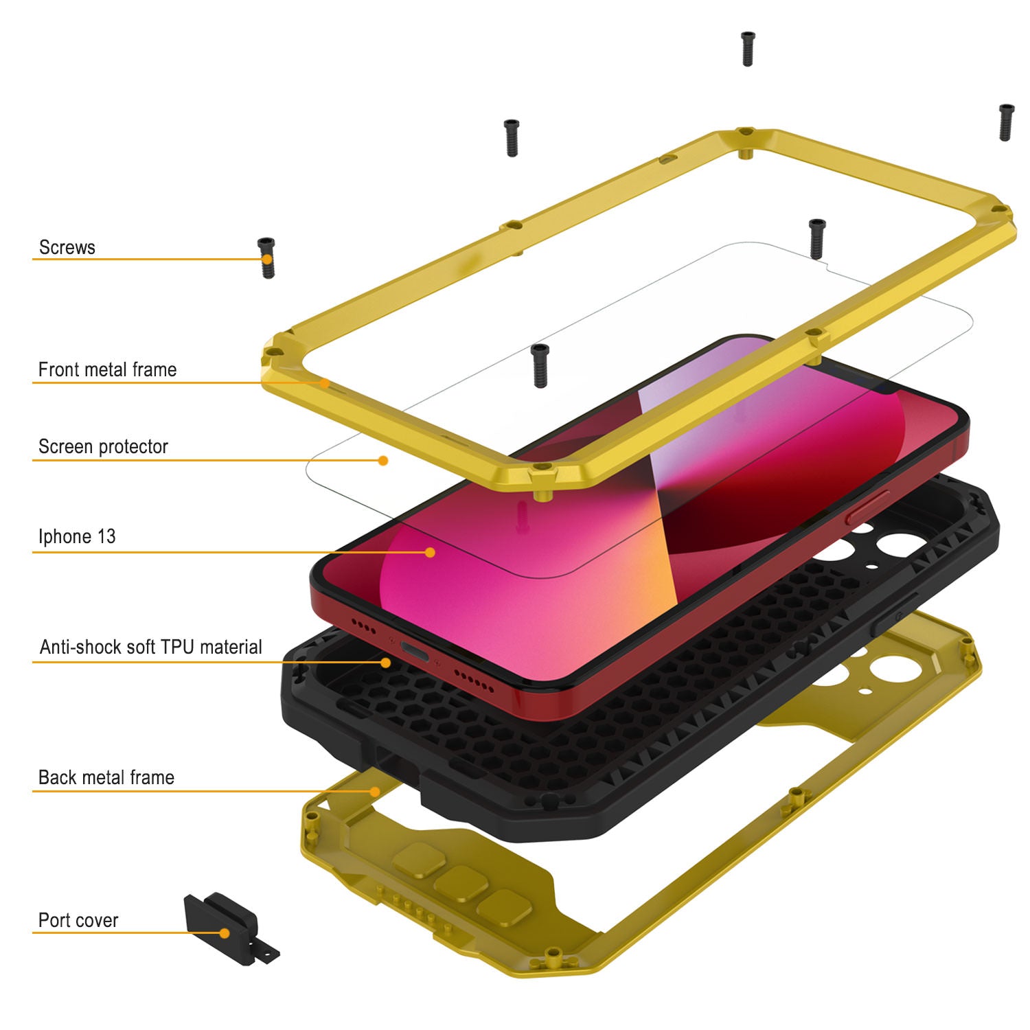 iPhone 13 Metal 2.0 Case, Heavy Duty Military Grade Armor Cover [shock proof] Full Body Hard [Neon]