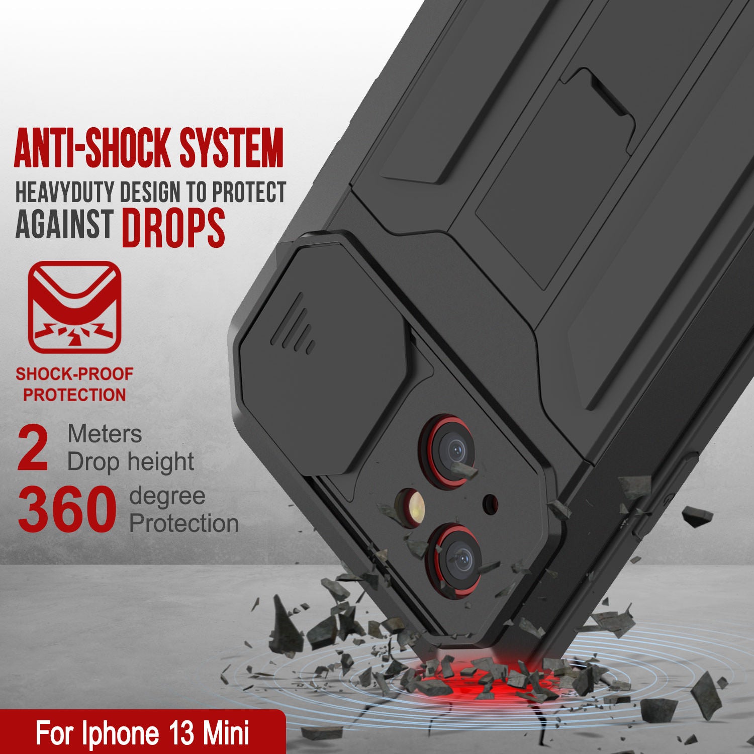 iPhone 13 Mini Metal 2.0 Case, Heavy Duty Military Grade Armor Cover [shock proof] Full Body Hard [Black]