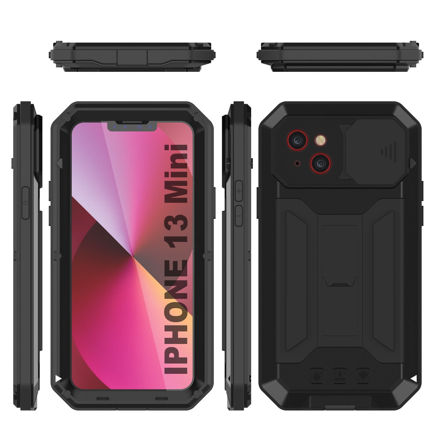 iPhone 13 Mini Metal 2.0 Case, Heavy Duty Military Grade Armor Cover [shock proof] Full Body Hard [Black]