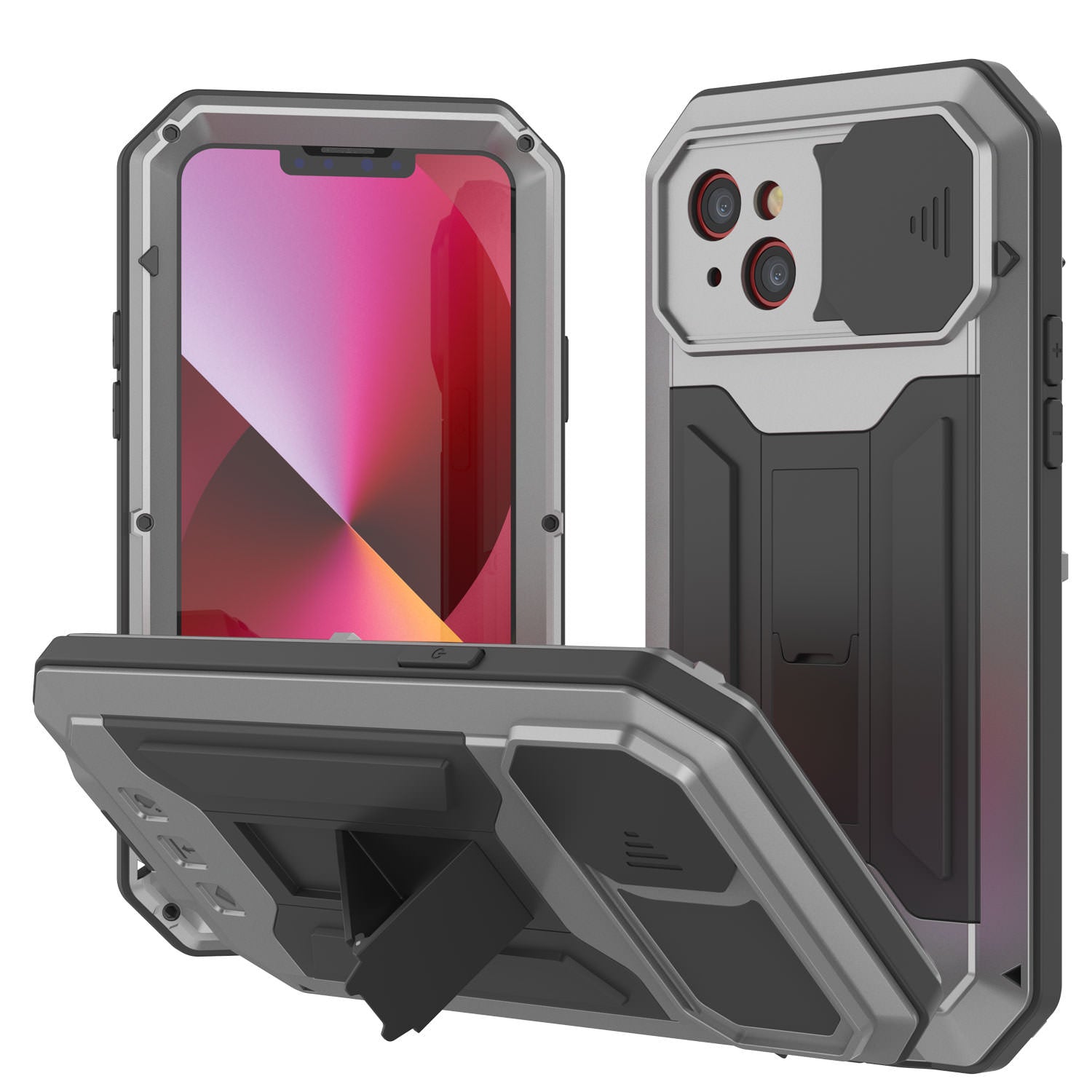 iPhone 13 Mini Metal 2.0 Case, Heavy Duty Military Grade Armor Cover [shock proof] Full Body Hard [Silver]