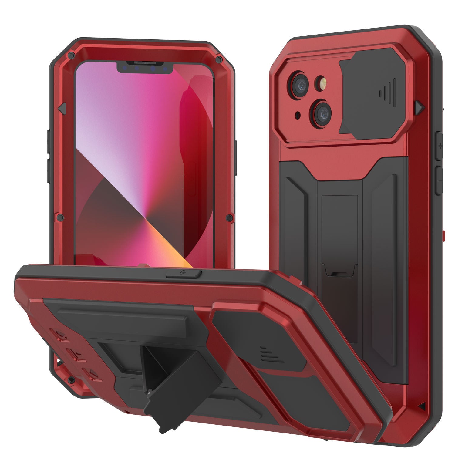 iPhone 13 Mini Metal 2.0 Case, Heavy Duty Military Grade Armor Cover [shock proof] Full Body Hard [Red]