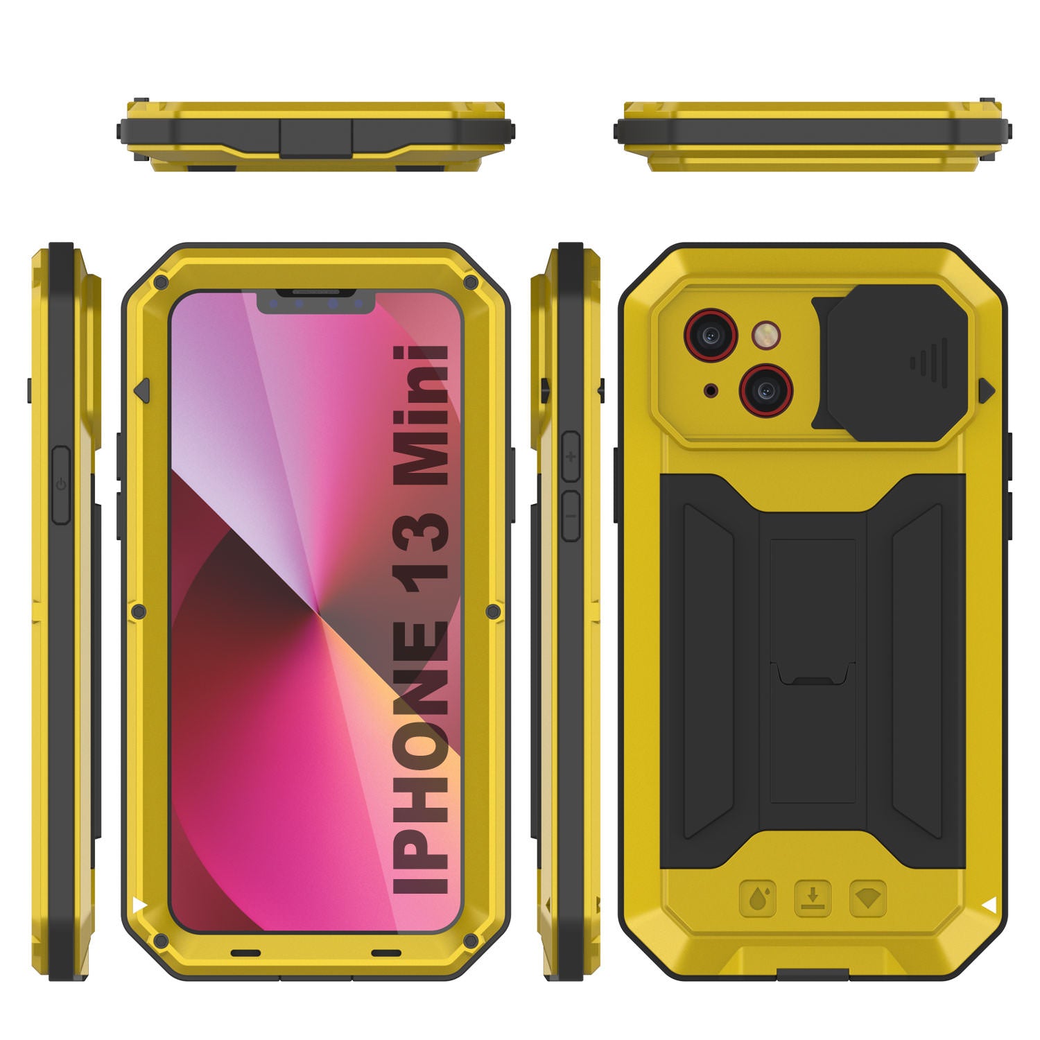 iPhone 13 Mini Metal 2.0 Case, Heavy Duty Military Grade Armor Cover [shock proof] Full Body Hard [Neon]