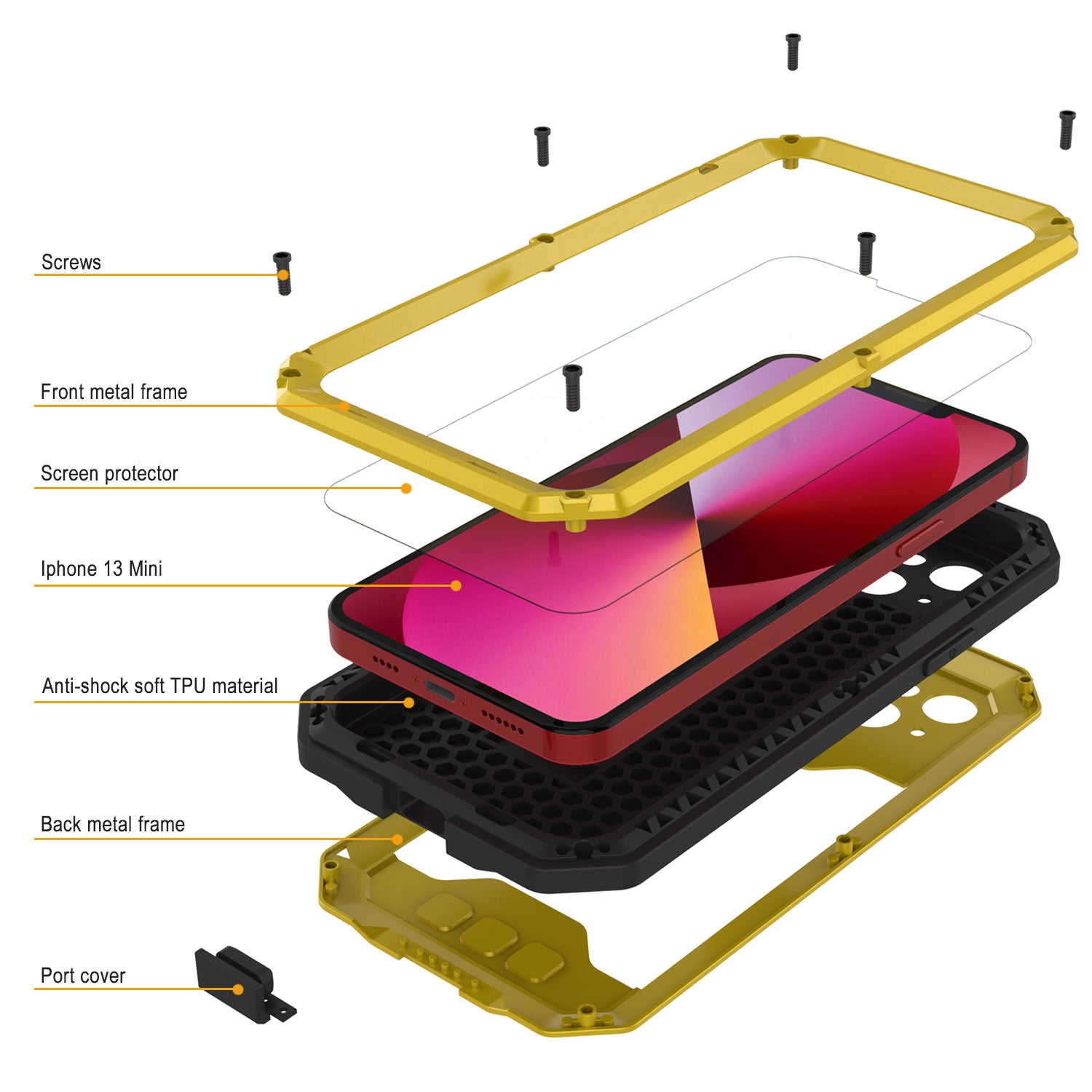 iPhone 13 Mini Metal 2.0 Case, Heavy Duty Military Grade Armor Cover [shock proof] Full Body Hard [Neon]