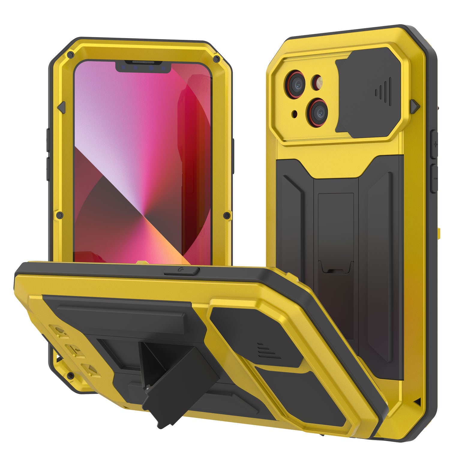 iPhone 13 Mini Metal 2.0 Case, Heavy Duty Military Grade Armor Cover [shock proof] Full Body Hard [Neon]