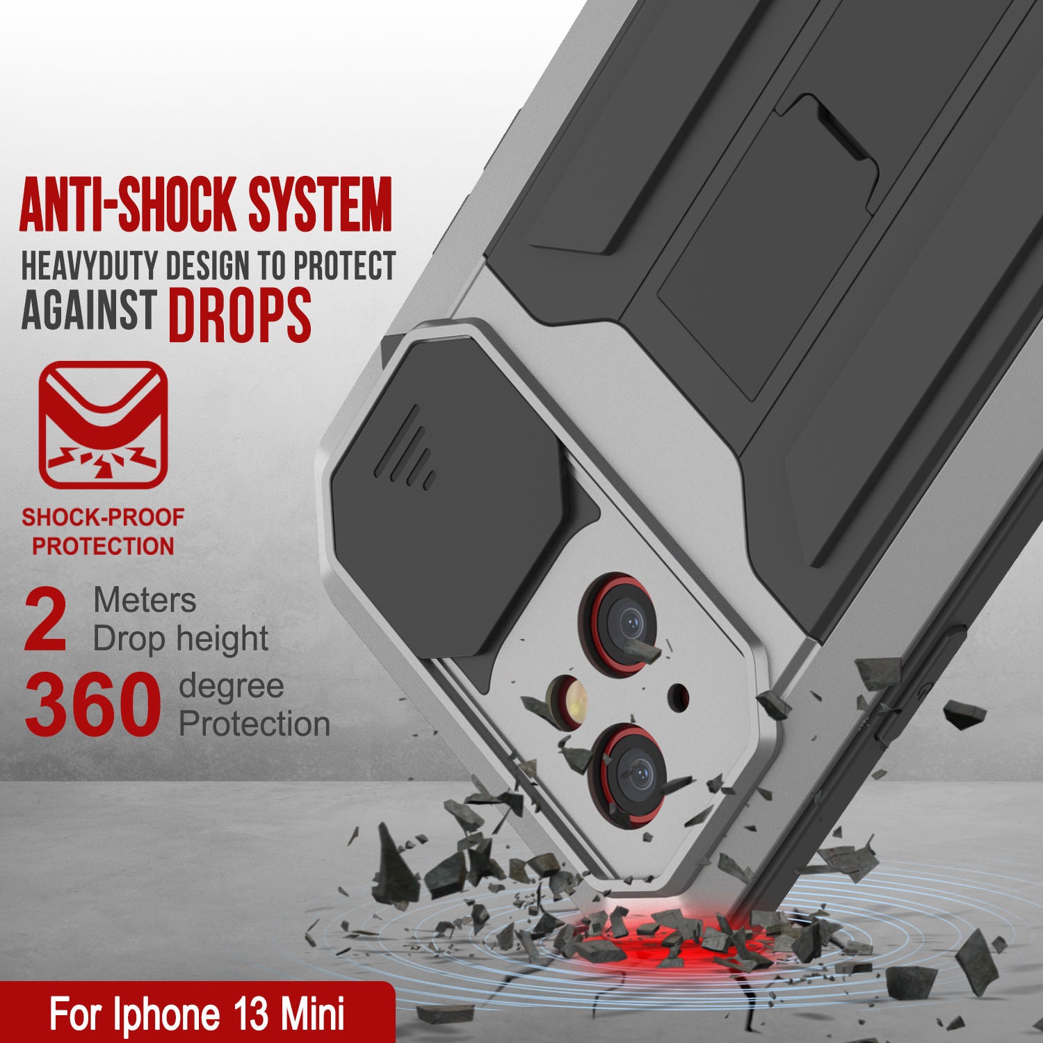 iPhone 13 Mini Metal 2.0 Case, Heavy Duty Military Grade Armor Cover [shock proof] Full Body Hard [Silver]