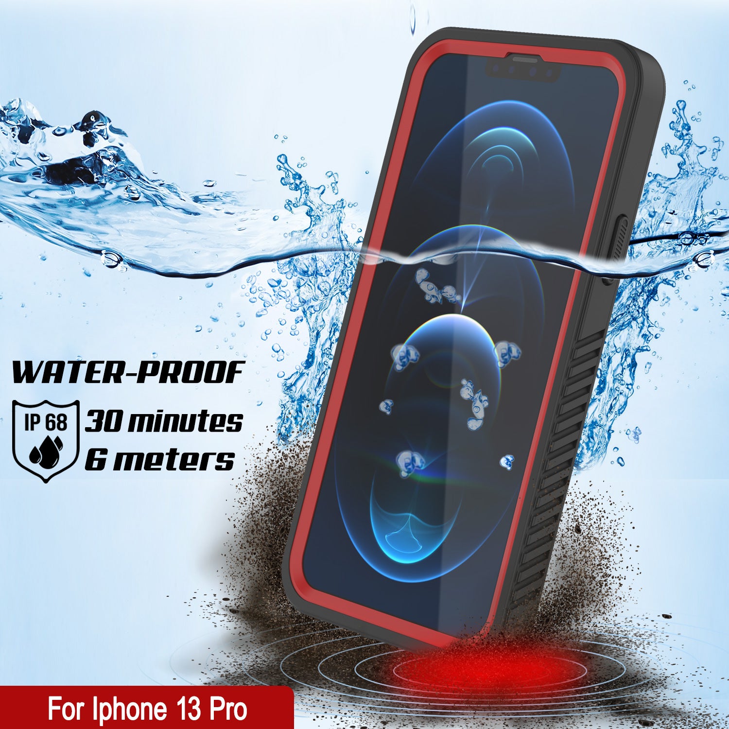 iPhone 13 Pro  Waterproof Case, Punkcase [Extreme Series] Armor Cover W/ Built In Screen Protector [Red]