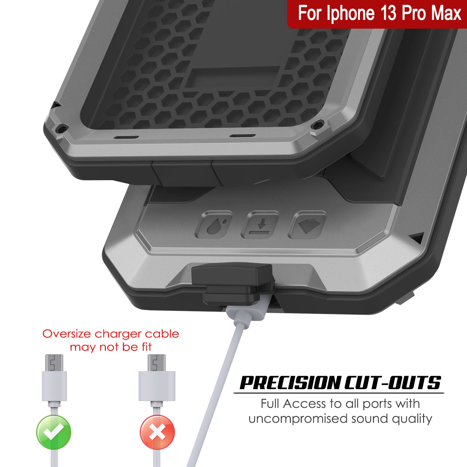 iPhone 13 Pro Max Metal 2.0 Case, Heavy Duty Military Grade Armor Cover [shock proof] Full Body Hard [Silver]