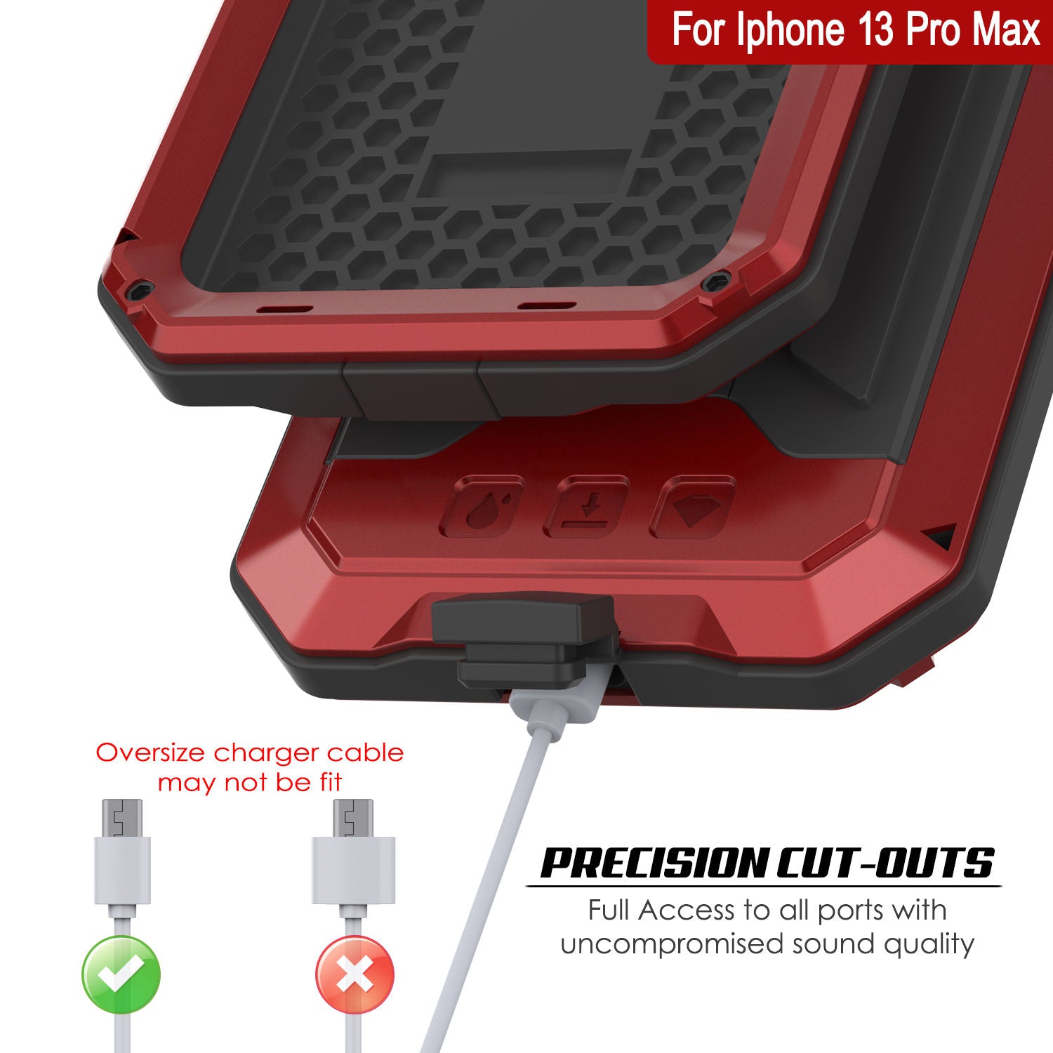 iPhone 13 Pro Max Metal 2.0 Case, Heavy Duty Military Grade Armor Cover [shock proof] Full Body Hard [Red]