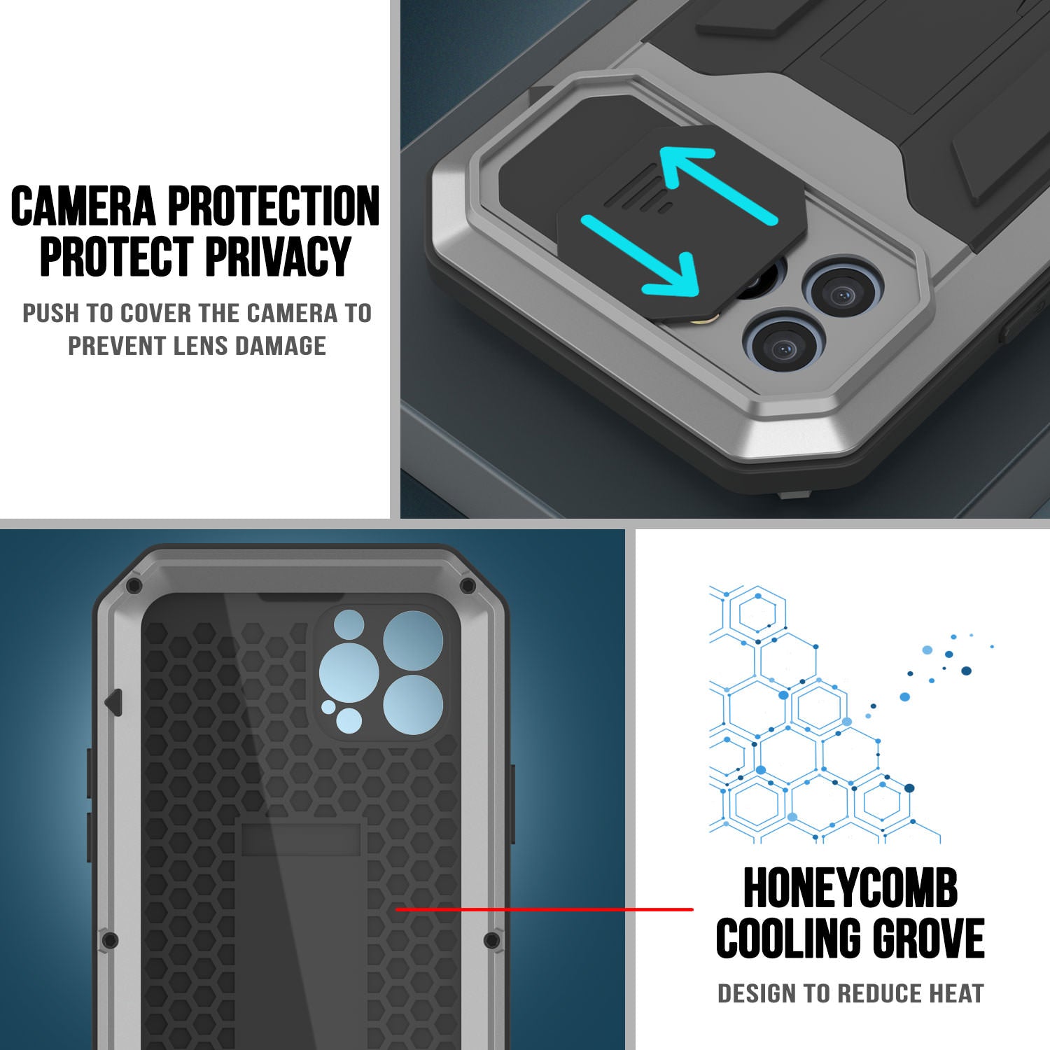 iPhone 13 Pro Max Metal 2.0 Case, Heavy Duty Military Grade Armor Cover [shock proof] Full Body Hard [Silver]
