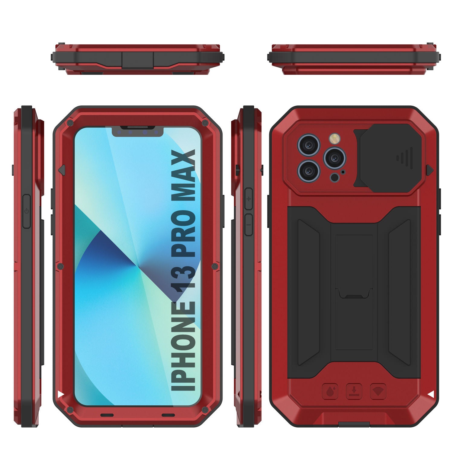 iPhone 13 Pro Max Metal 2.0 Case, Heavy Duty Military Grade Armor Cover [shock proof] Full Body Hard [Red]