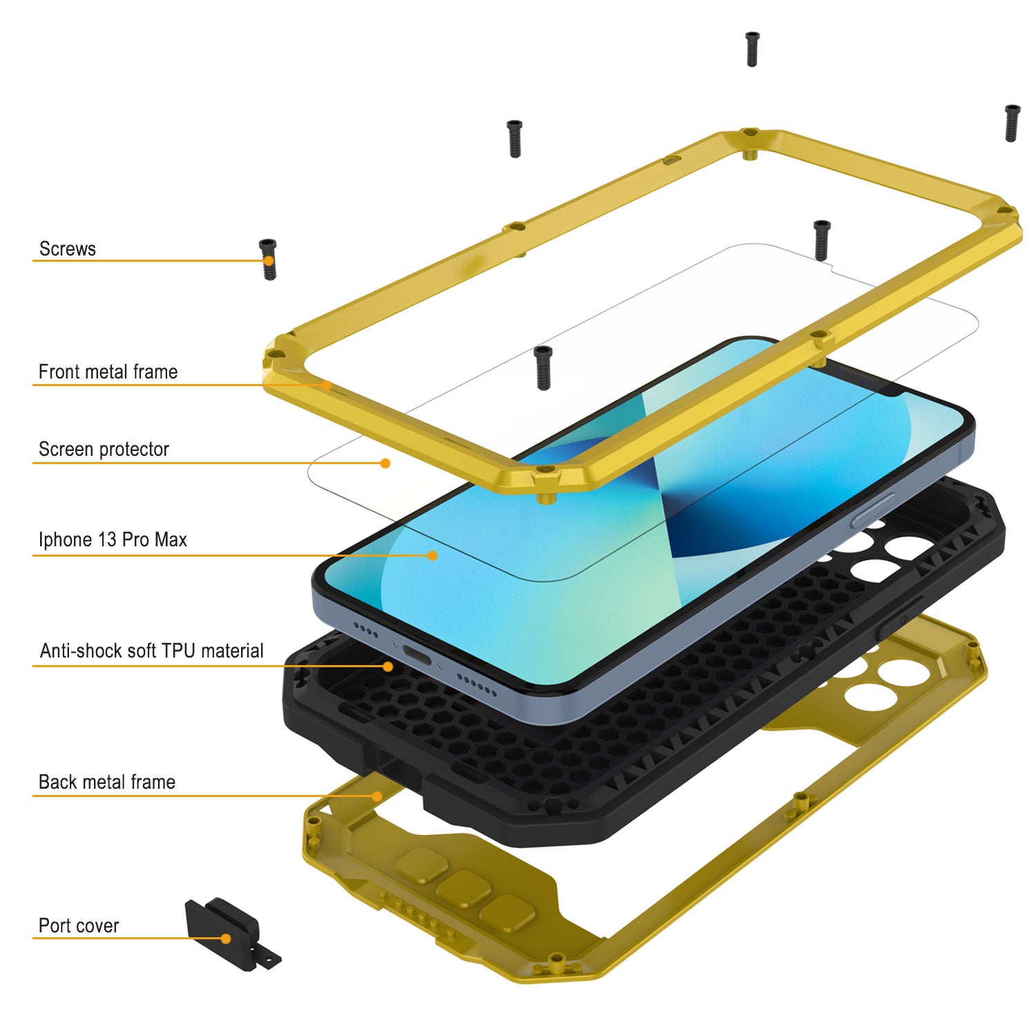 iPhone 13 Pro Max Metal 2.0 Case, Heavy Duty Military Grade Armor Cover [shock proof] Full Body Hard [Neon]