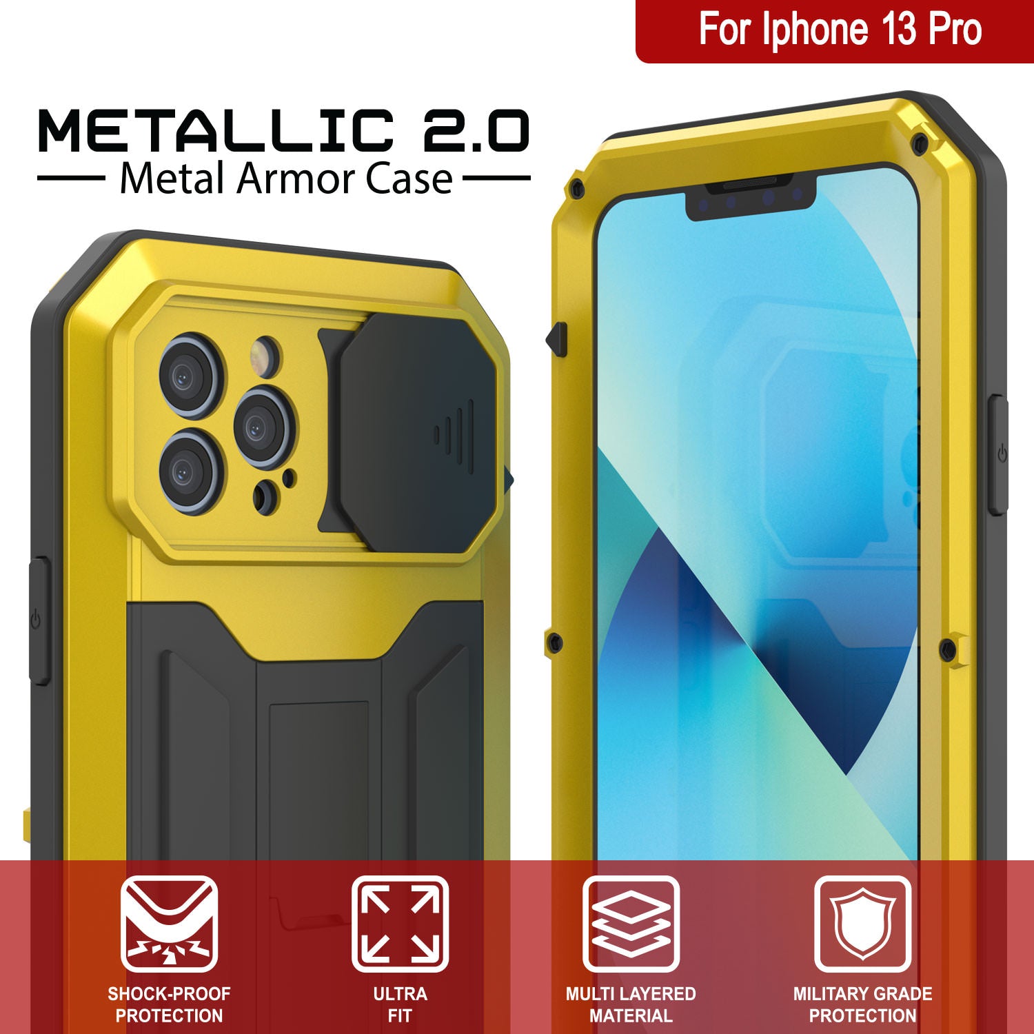 iPhone 13 Pro Max Metal 2.0 Case, Heavy Duty Military Grade Armor Cover [shock proof] Full Body Hard [Neon]